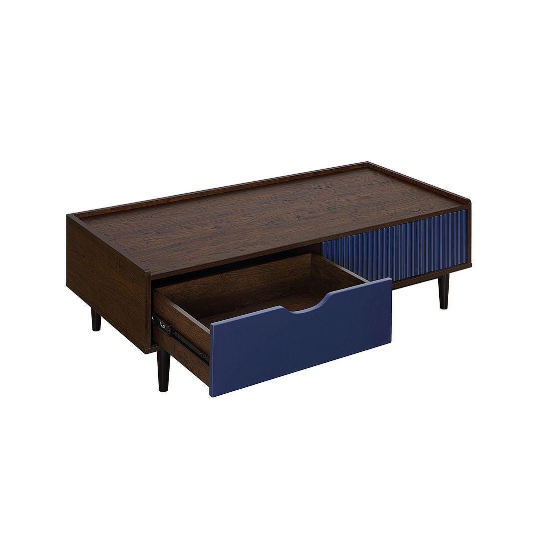 Manhattan Comfort Duane Coffee Table, Dark Brown/Navy Blue, large