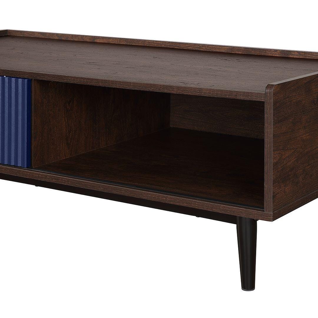 Manhattan Comfort Duane Coffee Table, Dark Brown/Navy Blue, large
