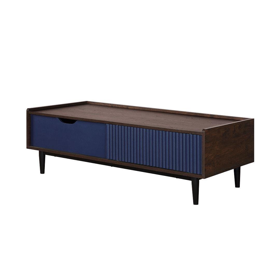 Manhattan Comfort Duane Coffee Table, Dark Brown/Navy Blue, large