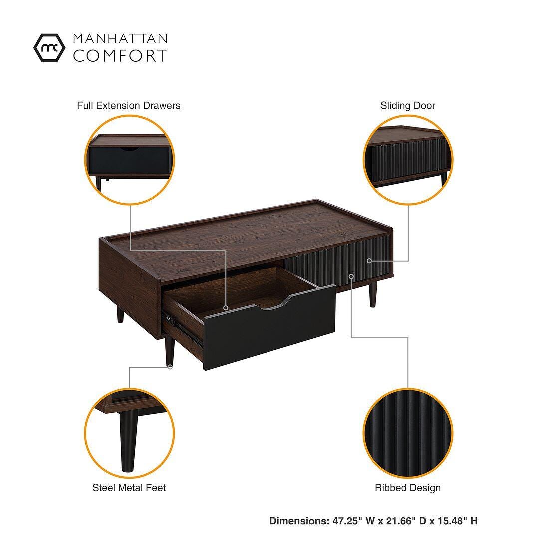 Manhattan Comfort Duane Coffee Table, Dark Brown/Black, large