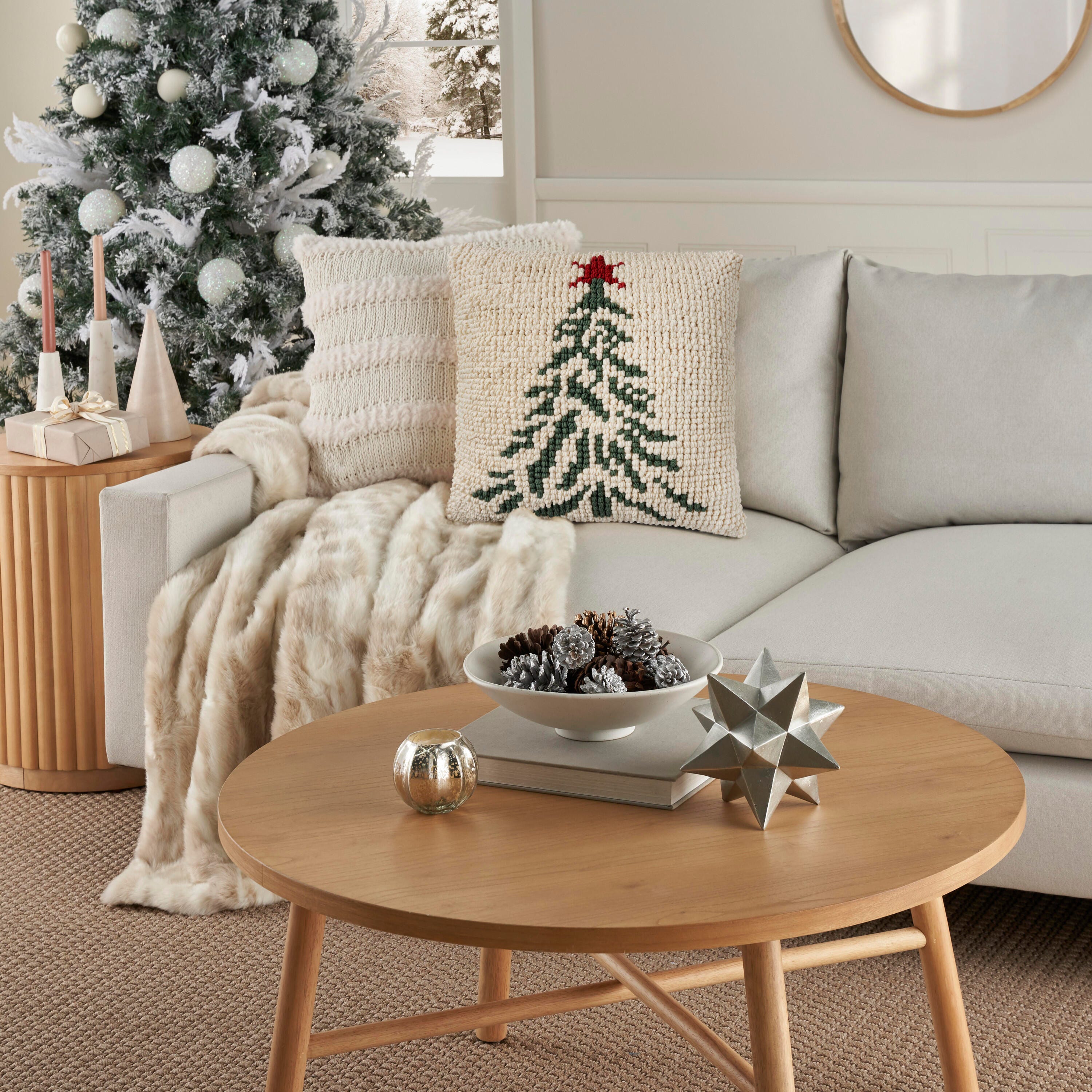 Mina Victory Holiday Loop Tree Pillow, , large