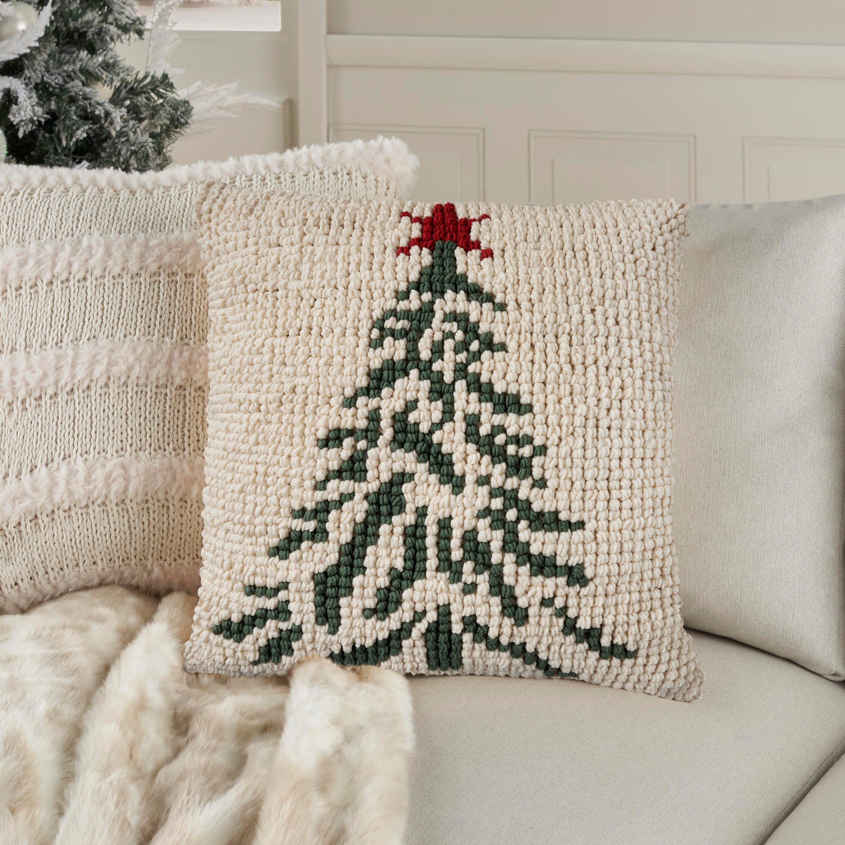 Mina Victory Holiday Loop Tree Pillow, , large