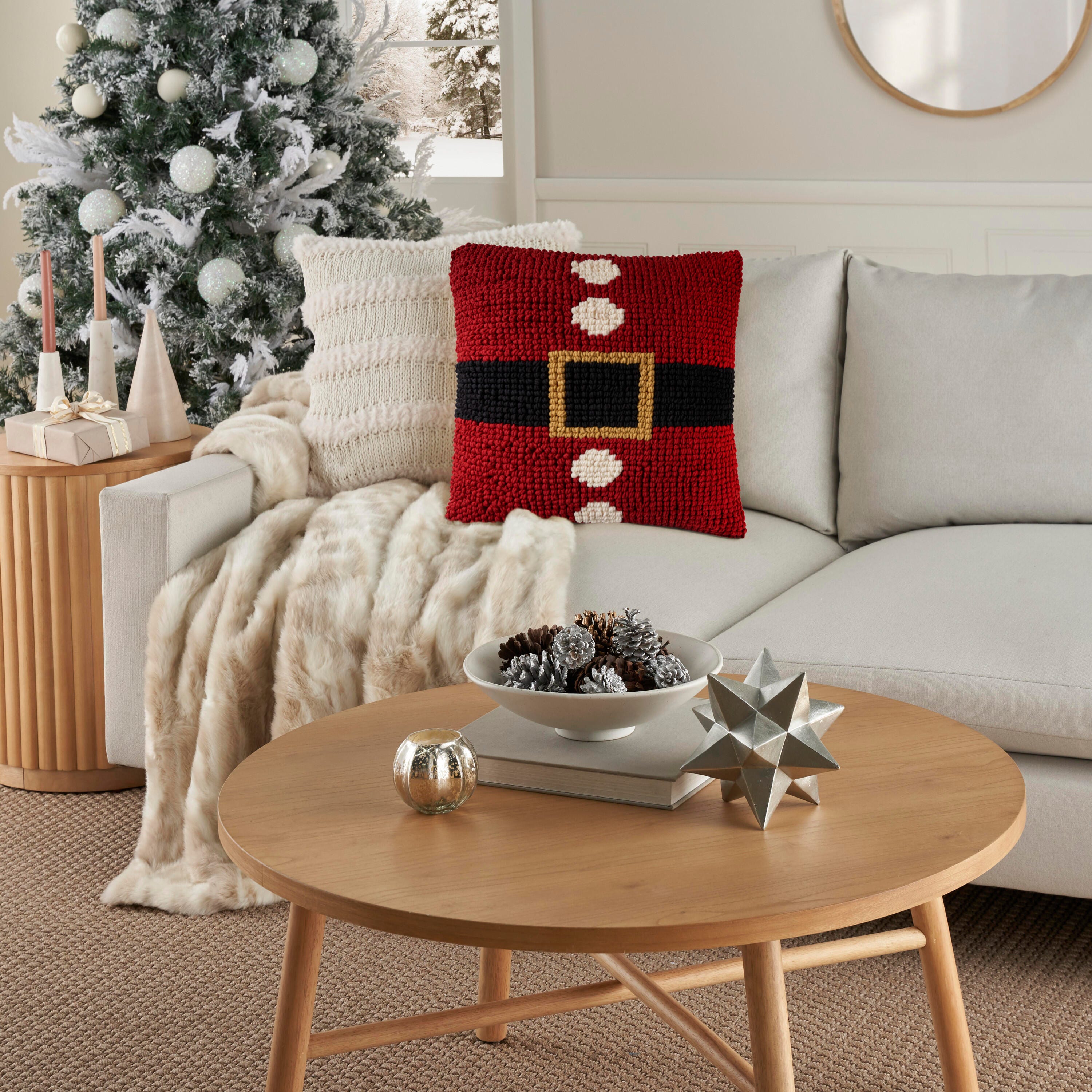 Mina Victory Holiday Loop Santa Belt Pillow, , rollover