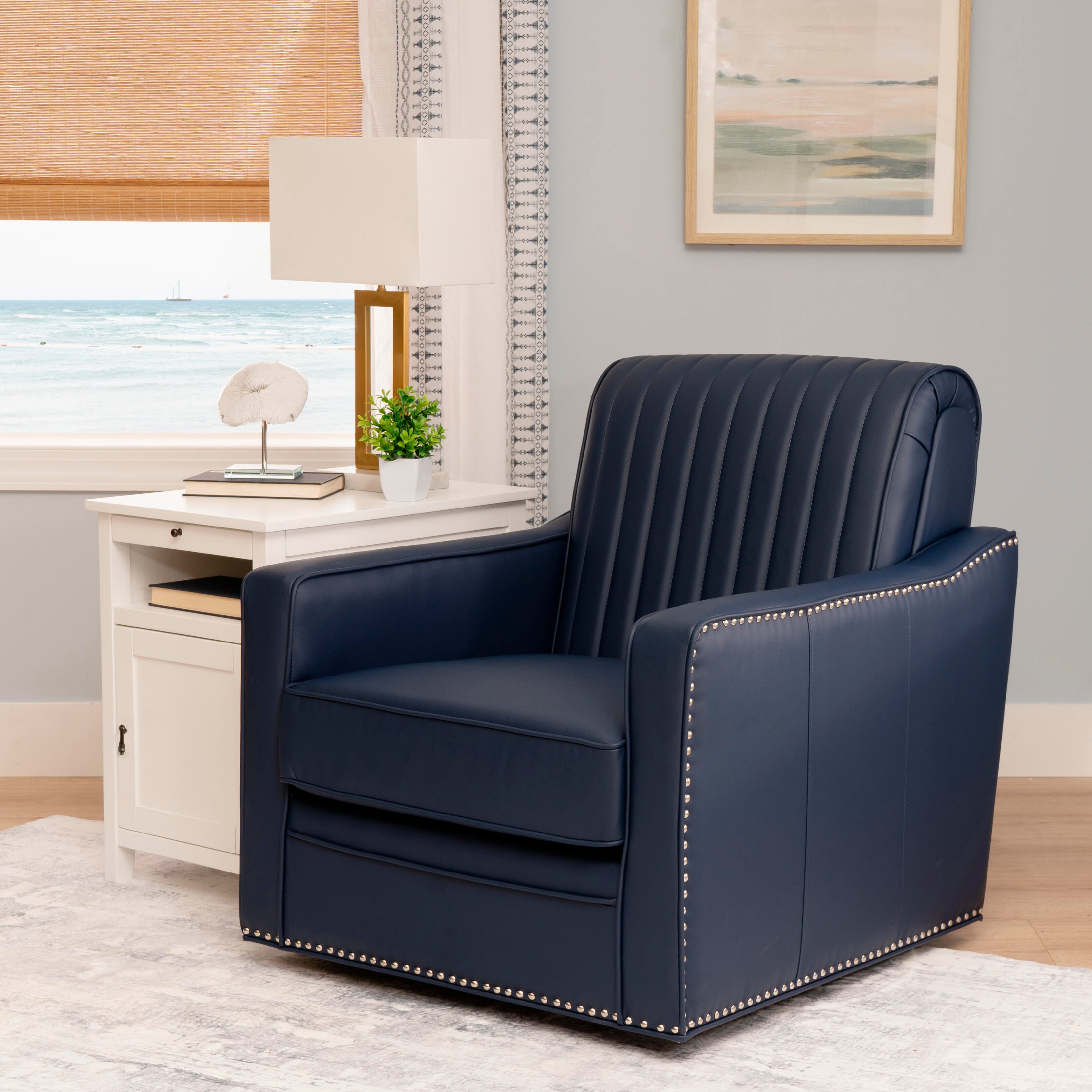 Linon Linea Swivel Accent Chair, Navy, rollover