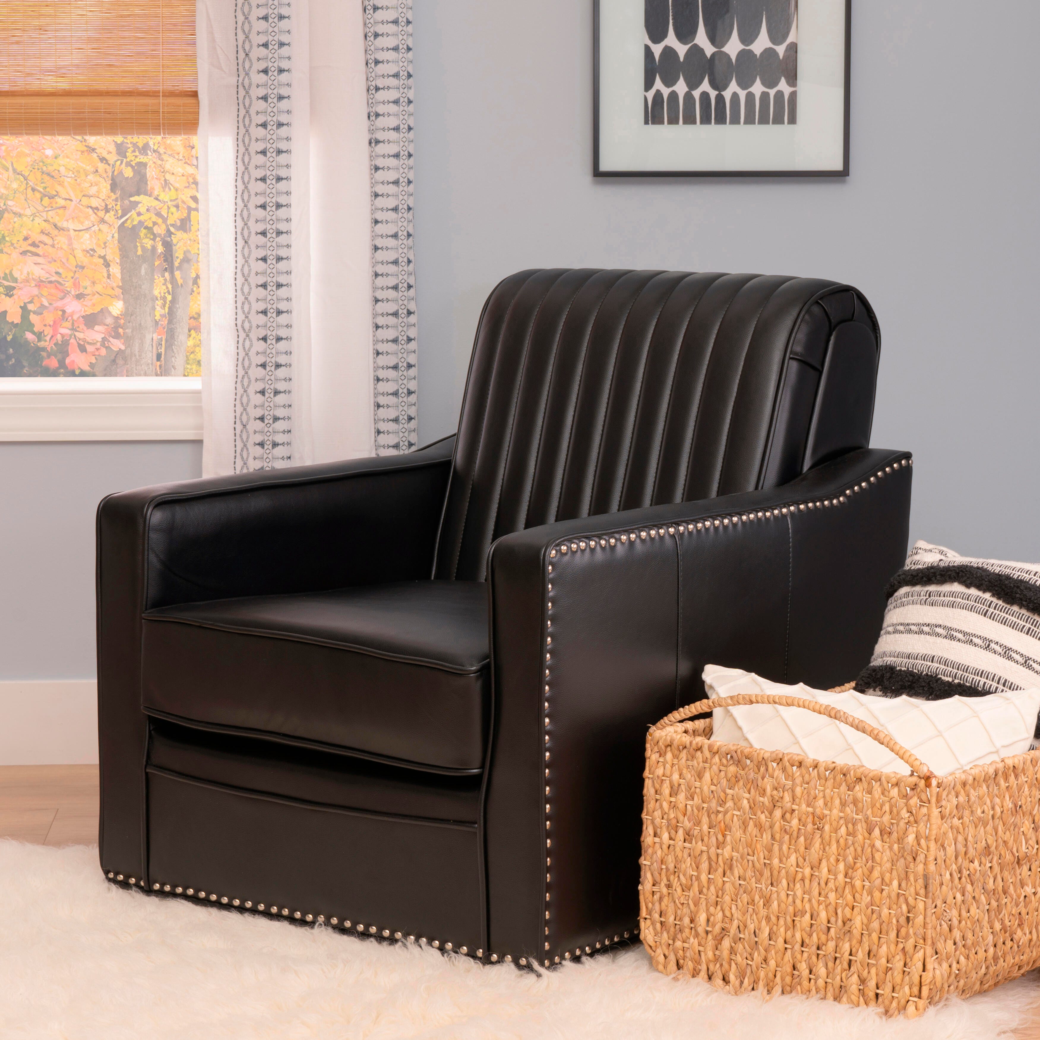 Linon Linea Swivel Accent Chair, Black, rollover