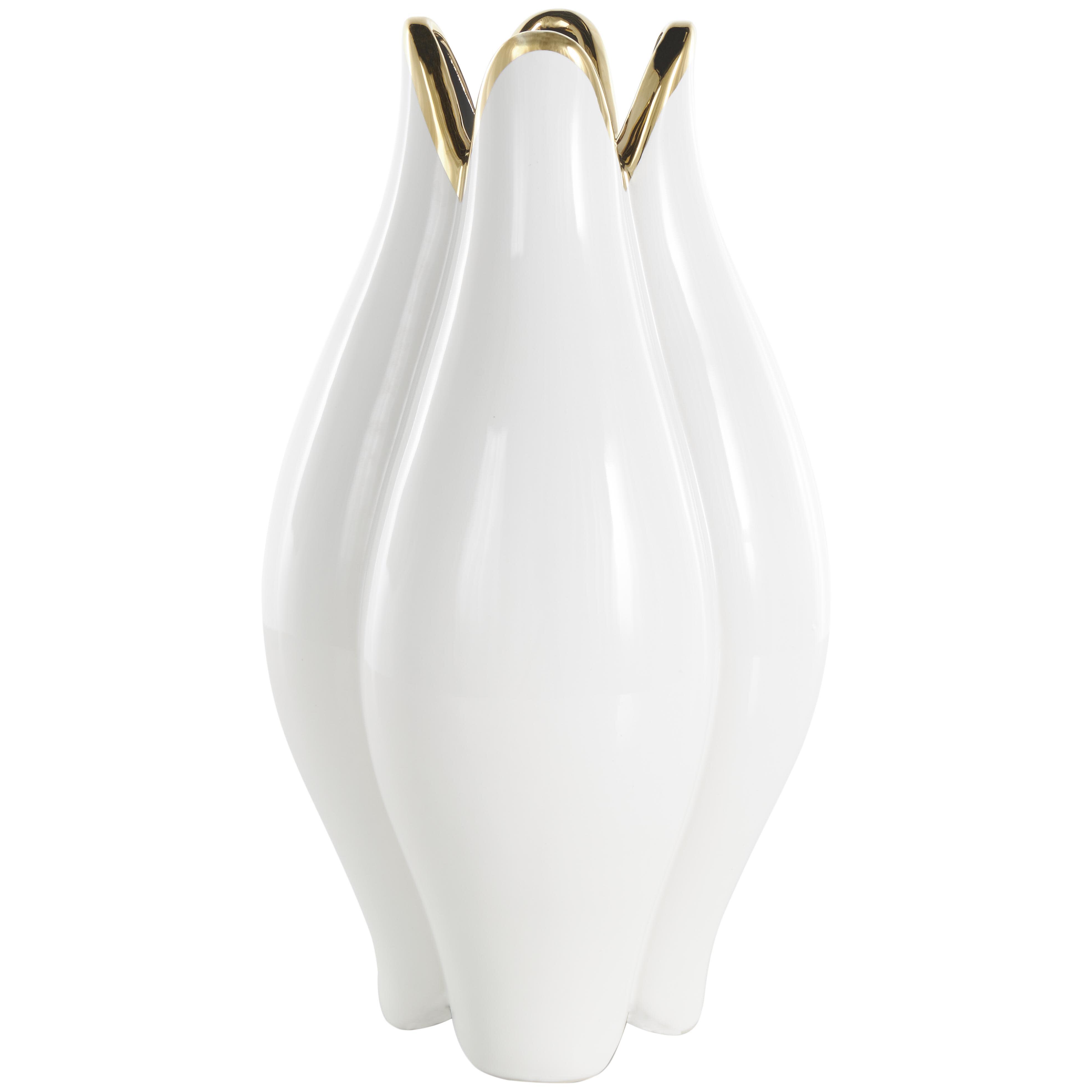 Bayberry Lane Dimensional Tall Tulip Shaped Vase, White, large