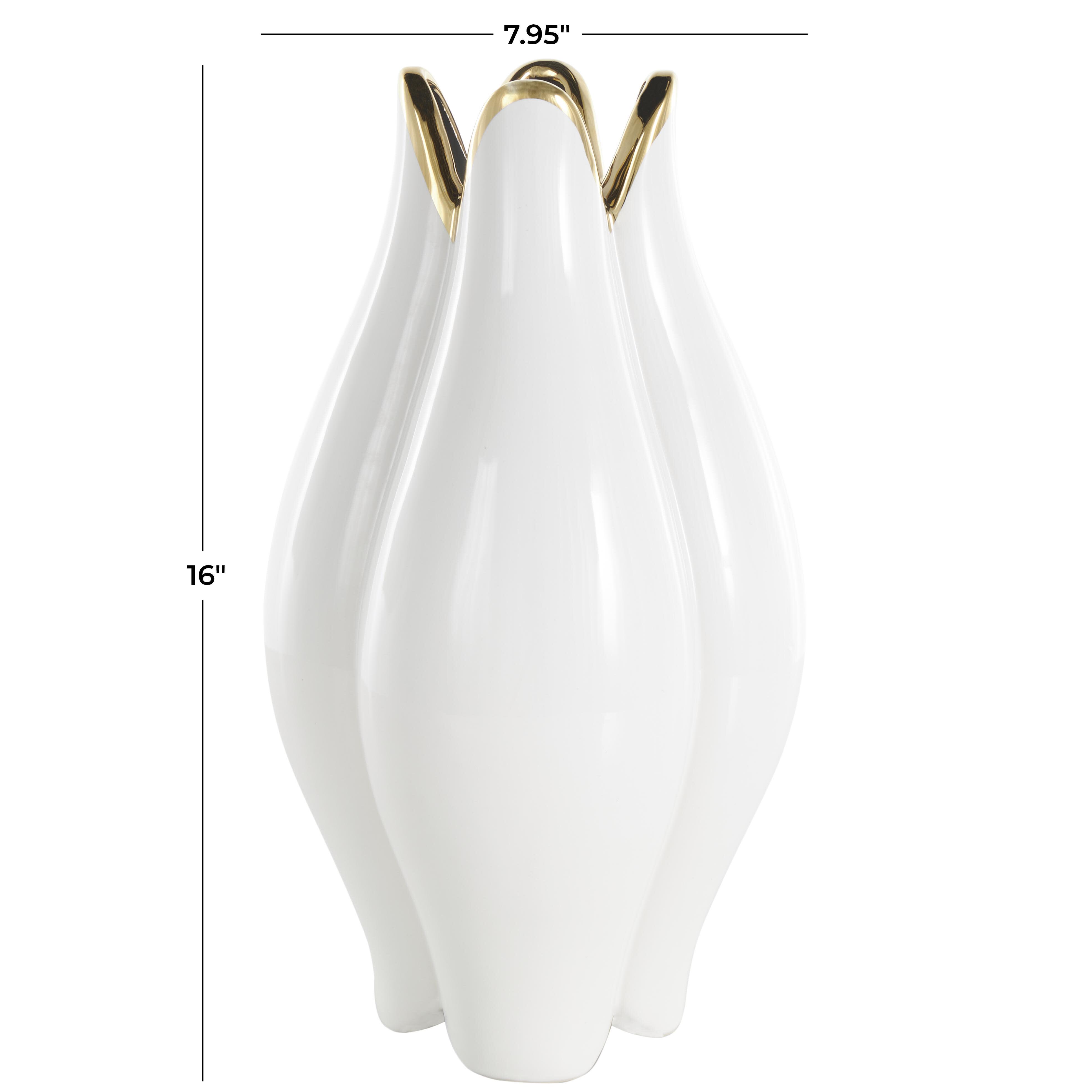 Bayberry Lane Dimensional Tall Tulip Shaped Vase, White, large