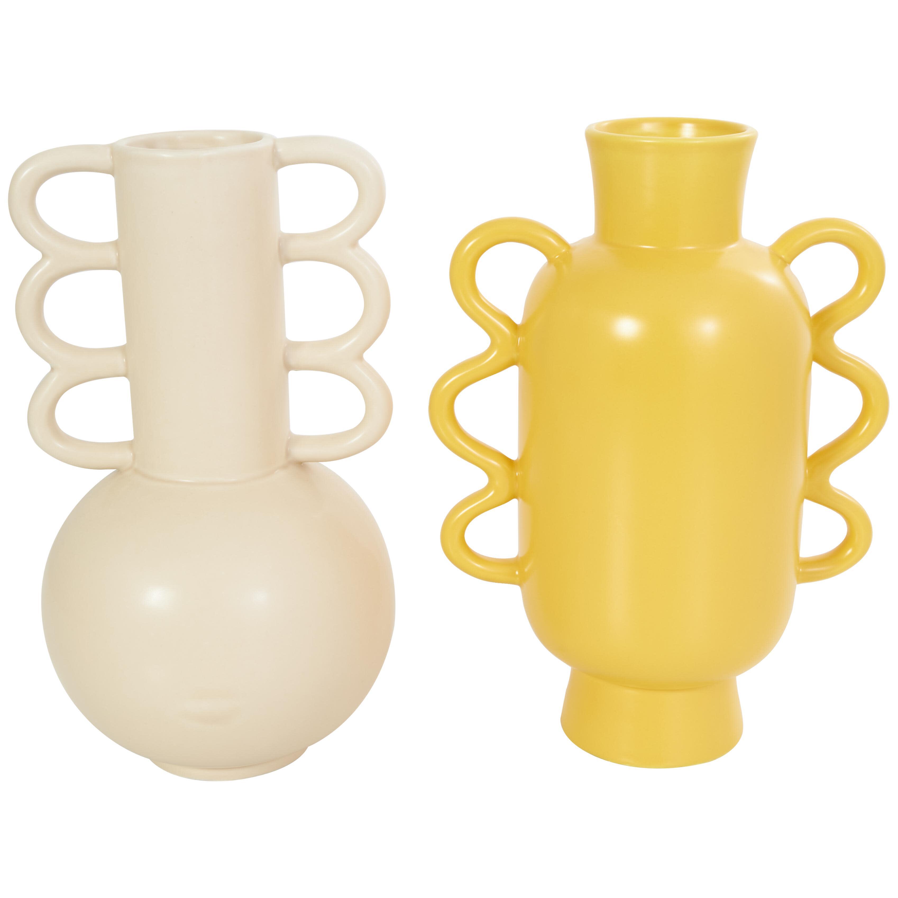 CosmoLiving by Cosmopolitan Geometric Vase with Wavy Handles (Set of 2), , large