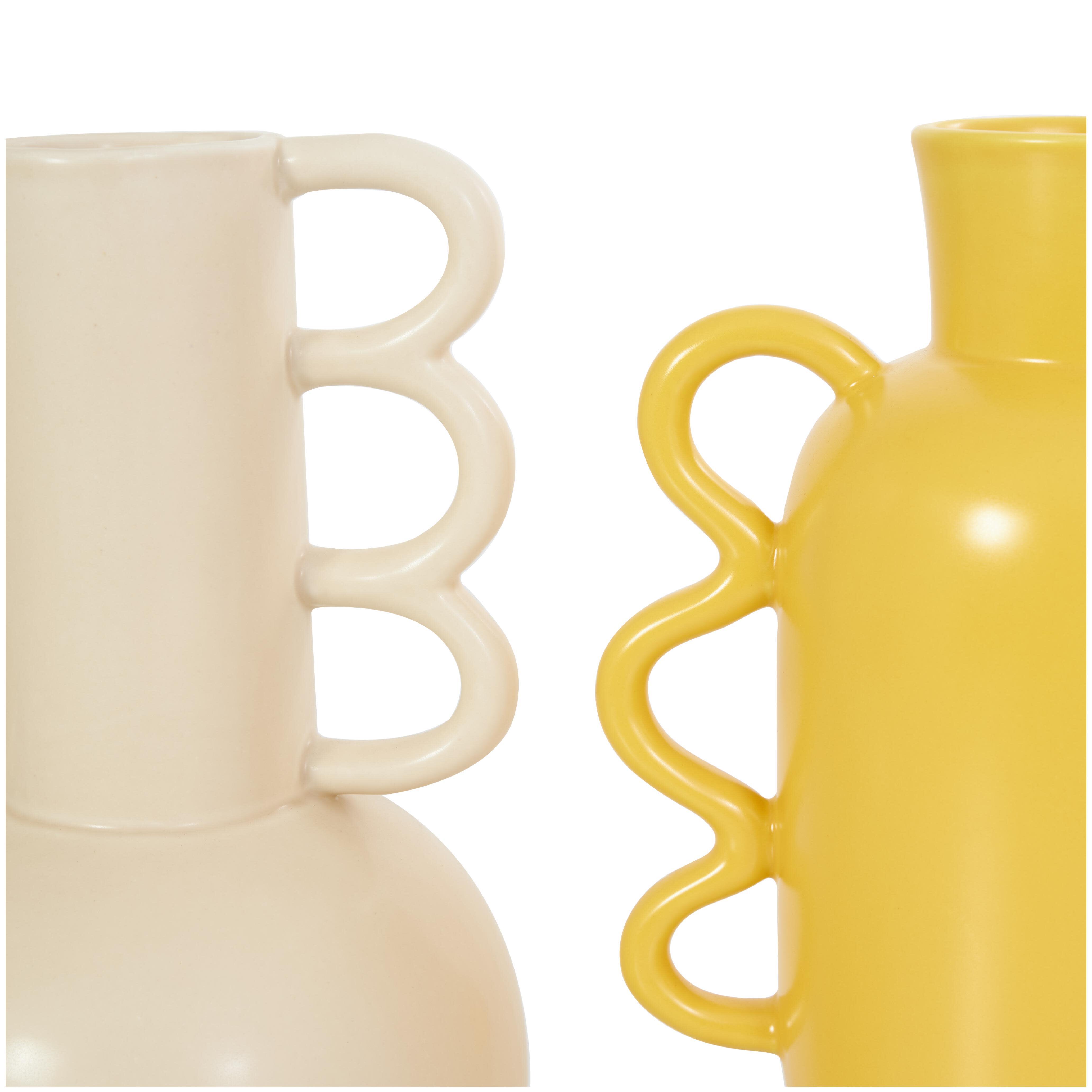 CosmoLiving by Cosmopolitan Geometric Vase with Wavy Handles (Set of 2), , large