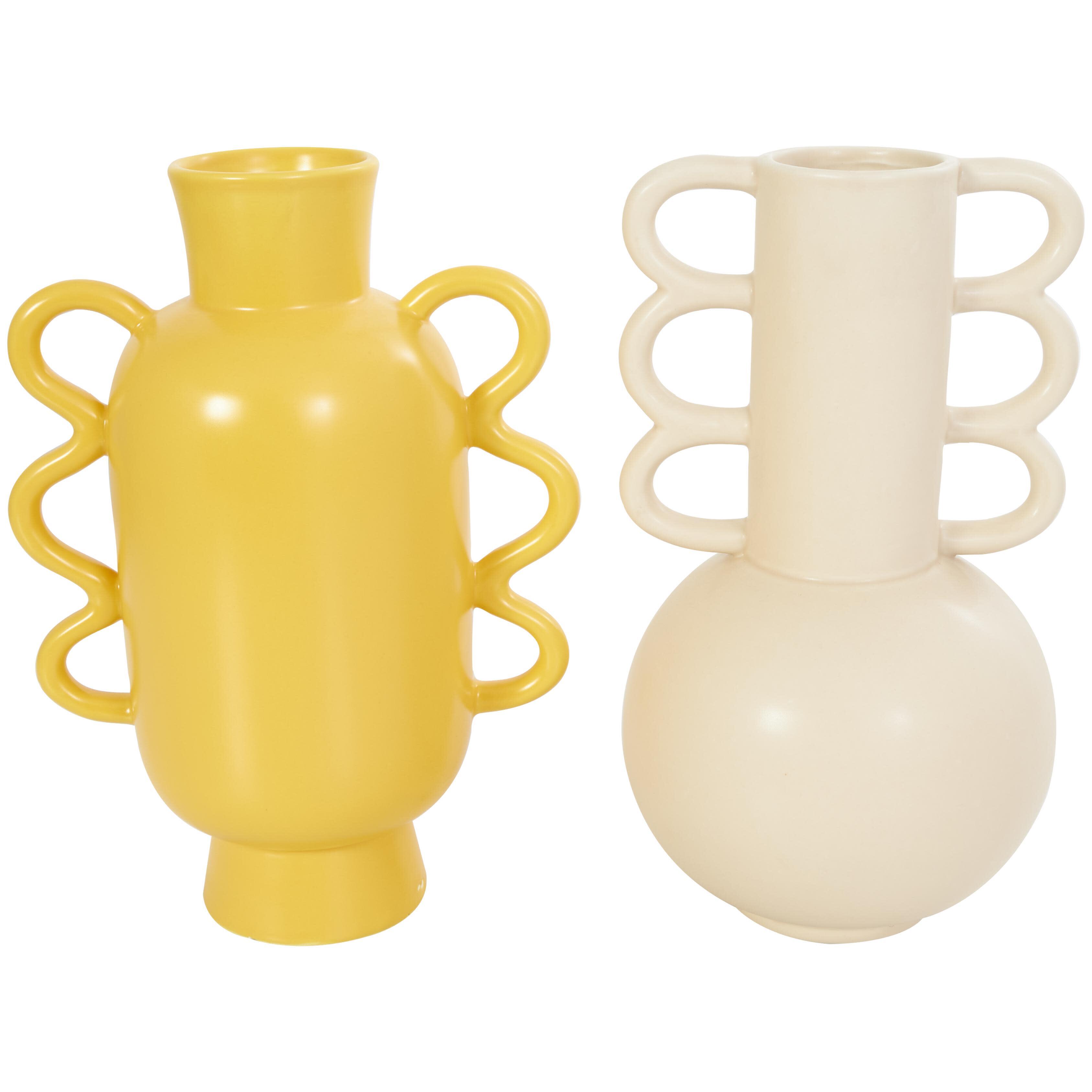 CosmoLiving by Cosmopolitan Geometric Vase with Wavy Handles (Set of 2), , large