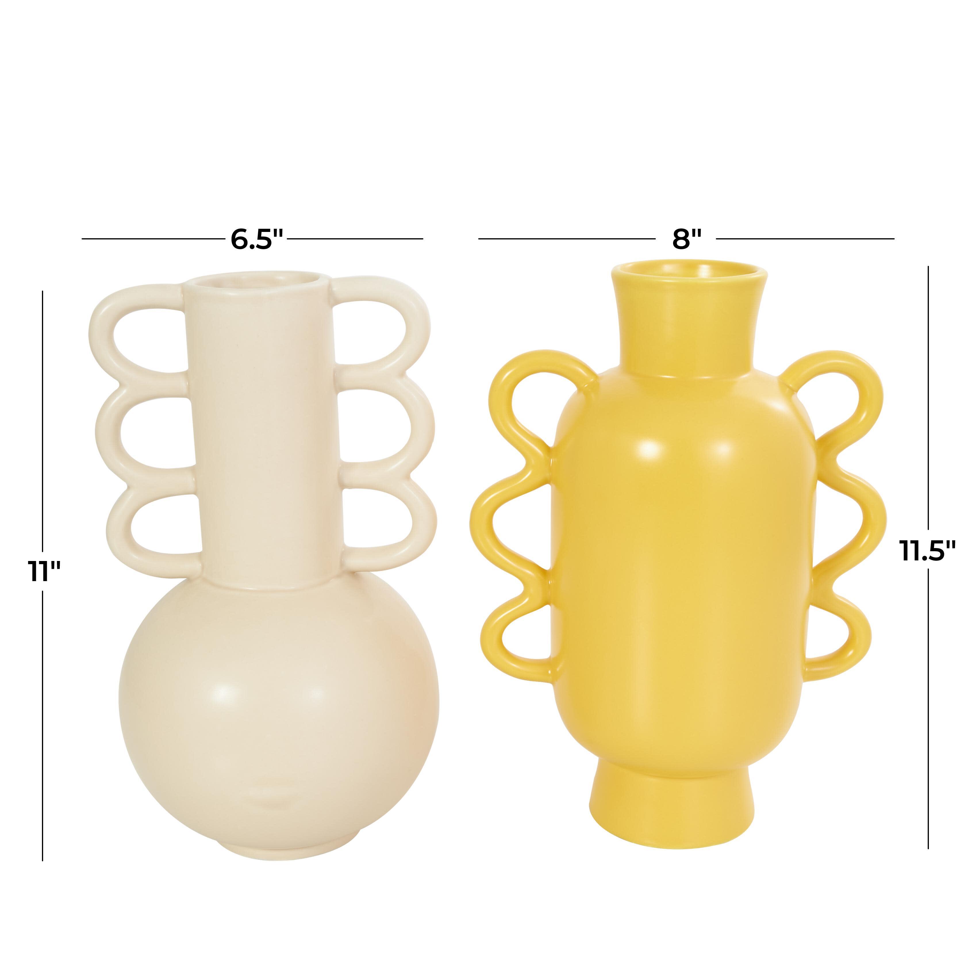 CosmoLiving by Cosmopolitan Geometric Vase with Wavy Handles (Set of 2), , large