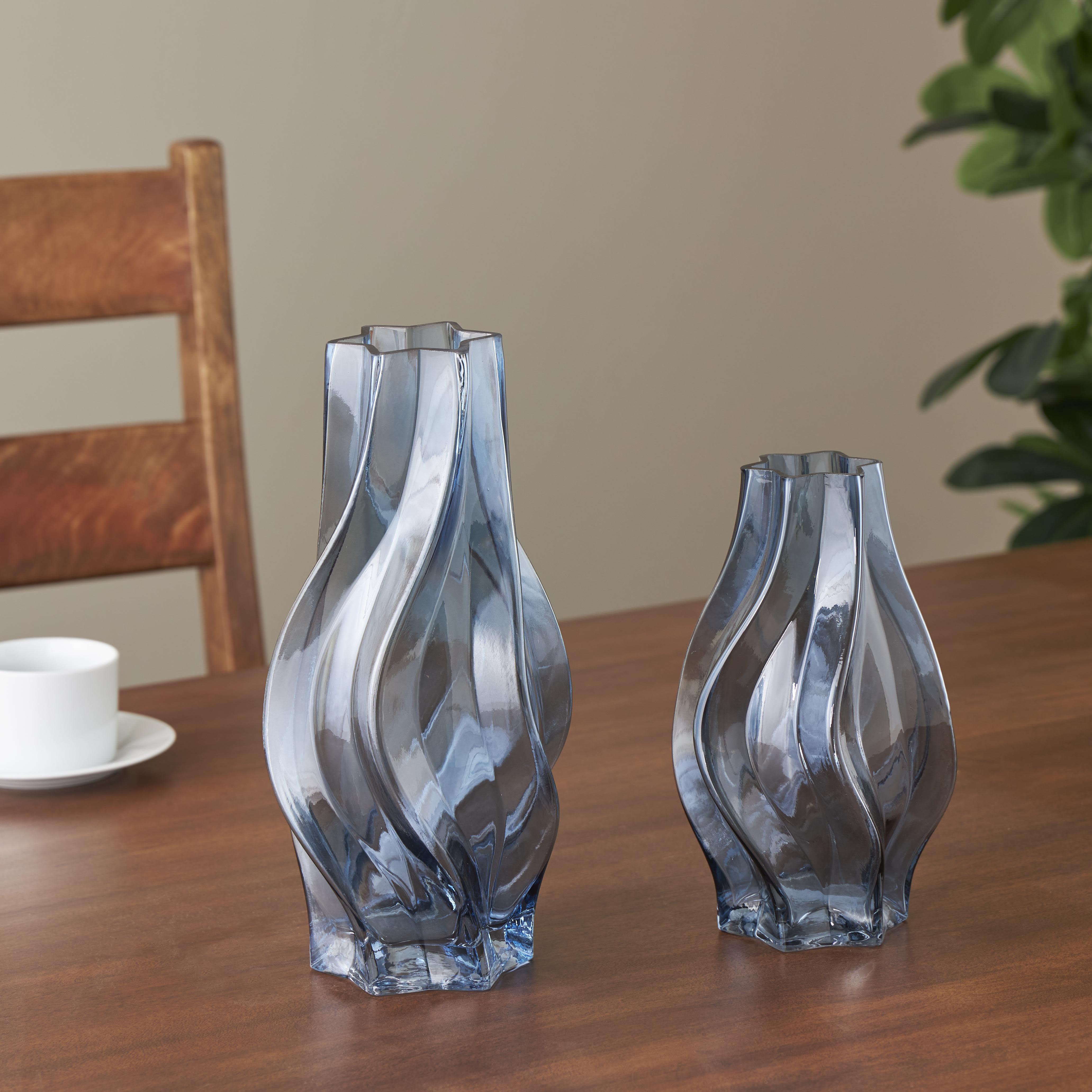 Bayberry Lane Wavy Ombre Vase (Set of 2), Blue, large