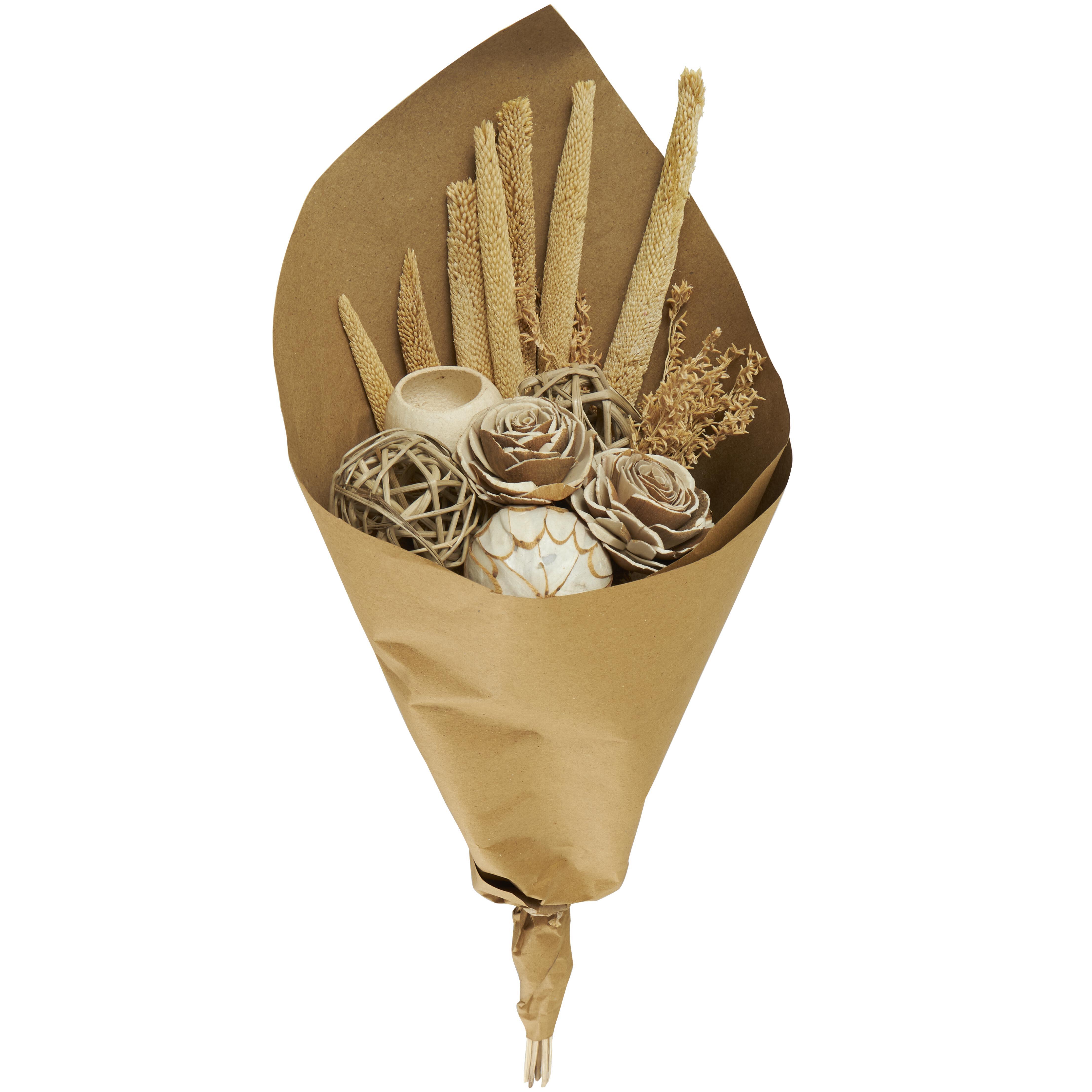 Bayberry Lane Dried Plant Cattail Handmade Floral Wheat Grass Bouquet, , large