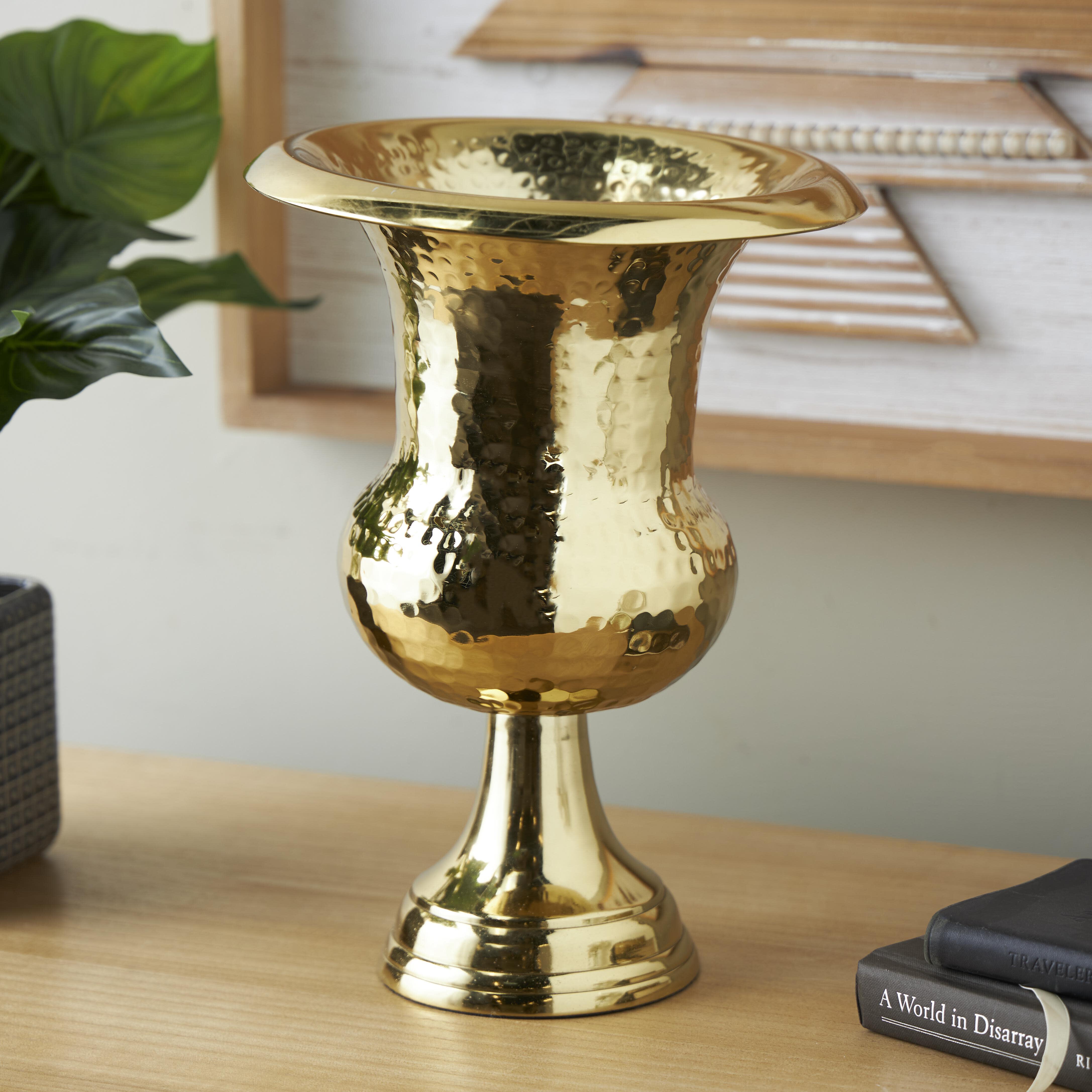Bayberry Lane Goblet Hammered Vase, Gold, large