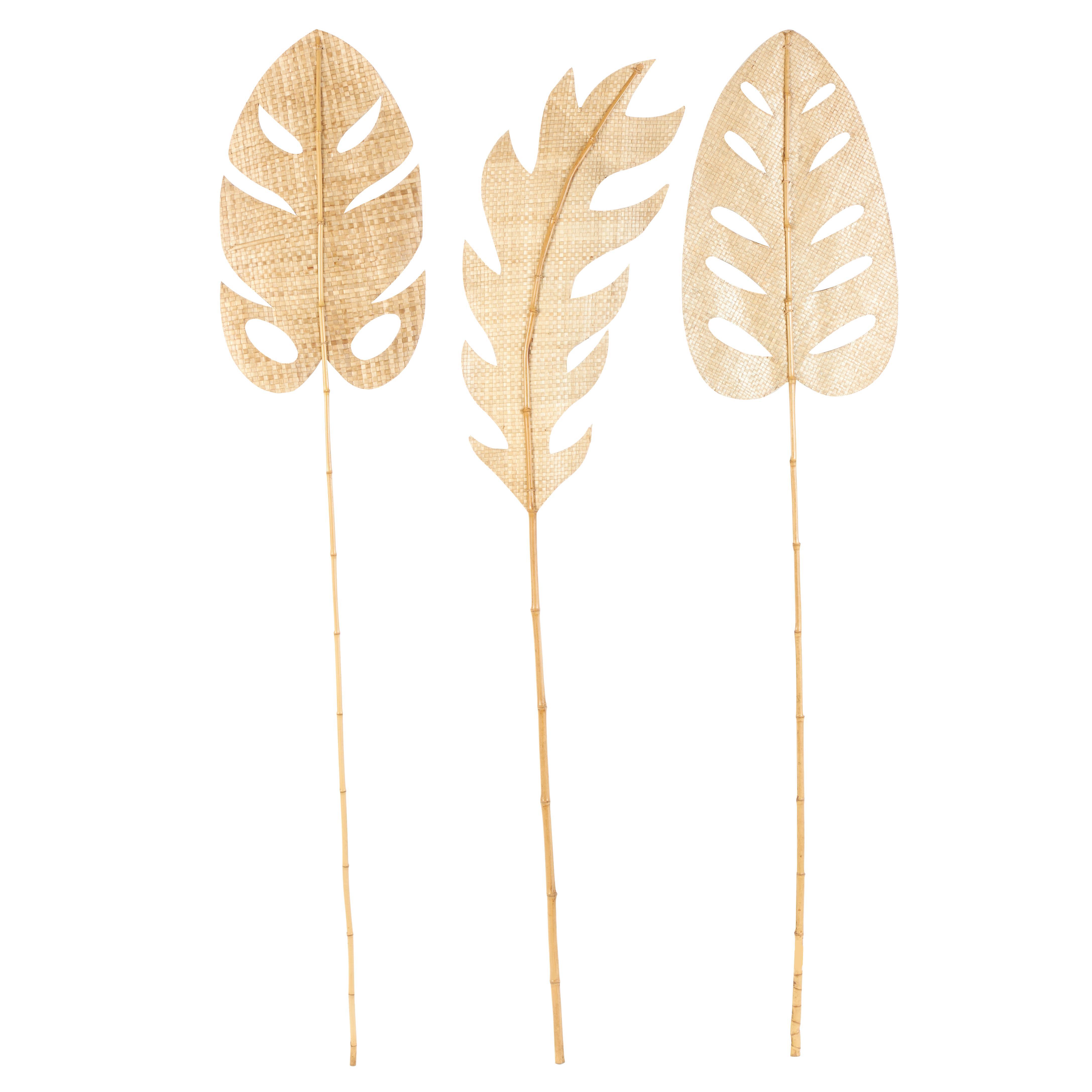 Bayberry Lane Bamboo Leaf Handmade Woven Natural Foliage Set of 3, , large
