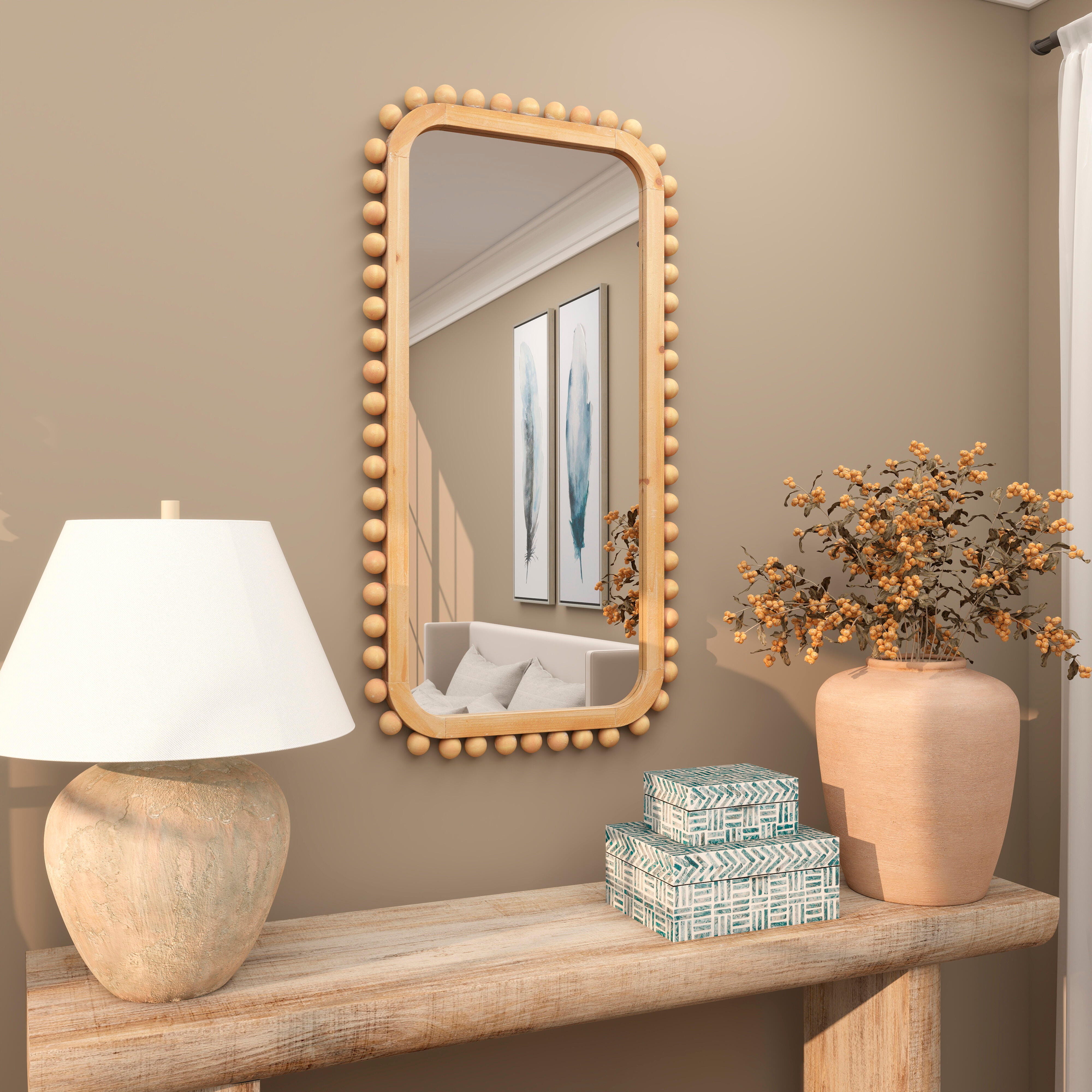 Bayberry Lane Wall Mirror with Beaded Frame, , large