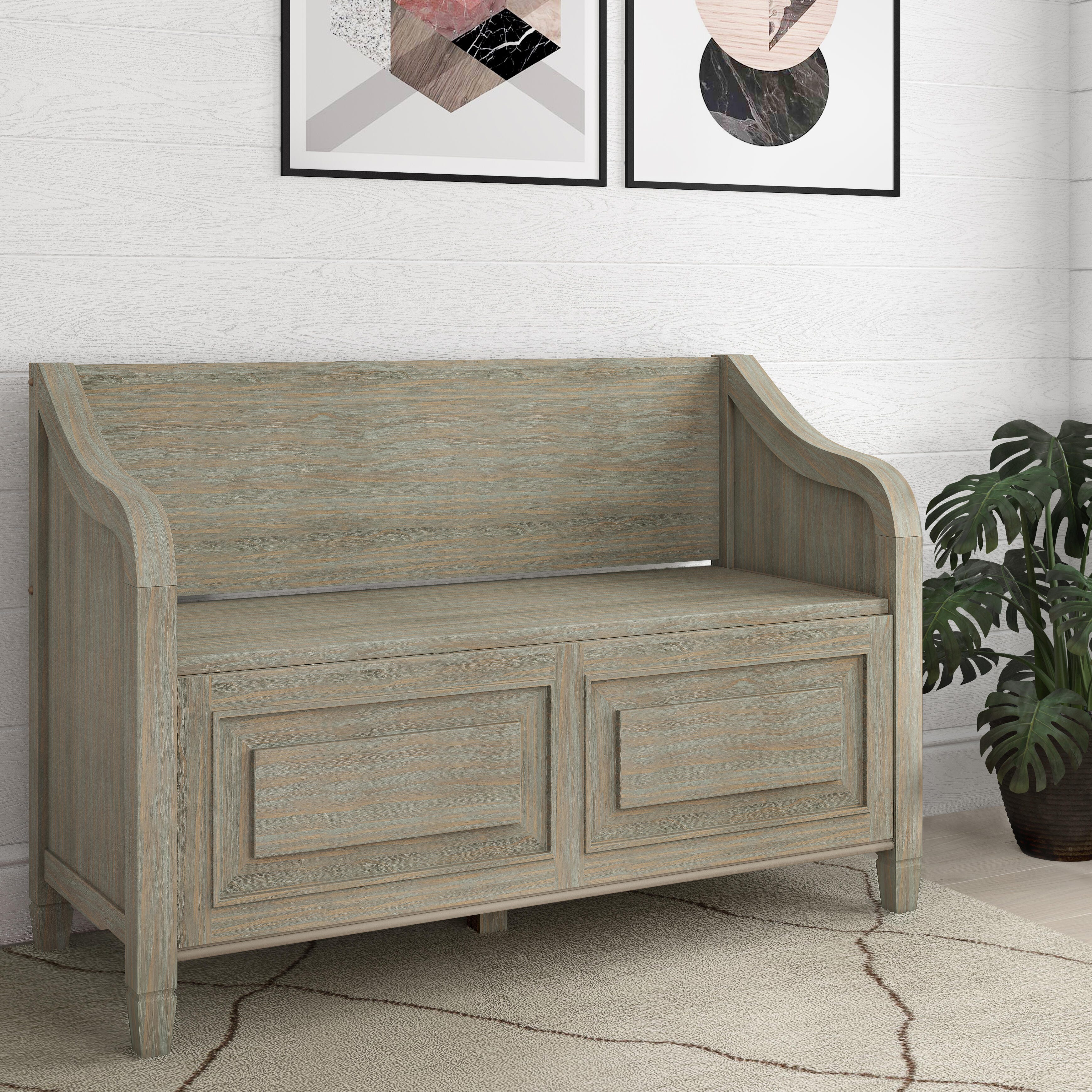Simpli Home Connaught Entryway Storage Bench, Distressed Gray, rollover