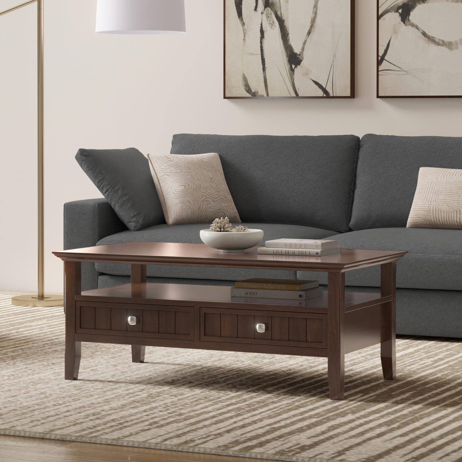 Simpli Home Acadian Coffee Table with Drawer, , rollover