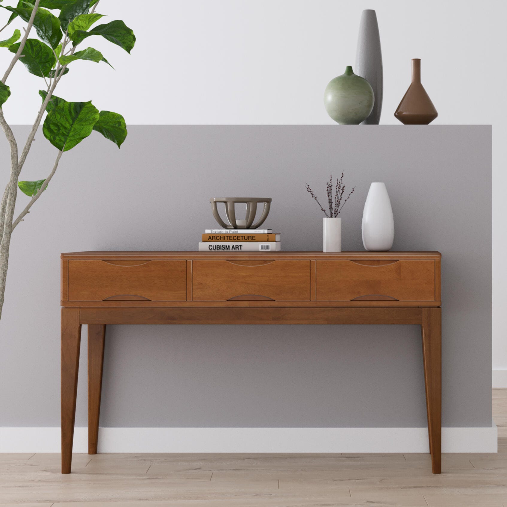 Simpli Home Harper Console Sofa Table, Teak Brown, rollover