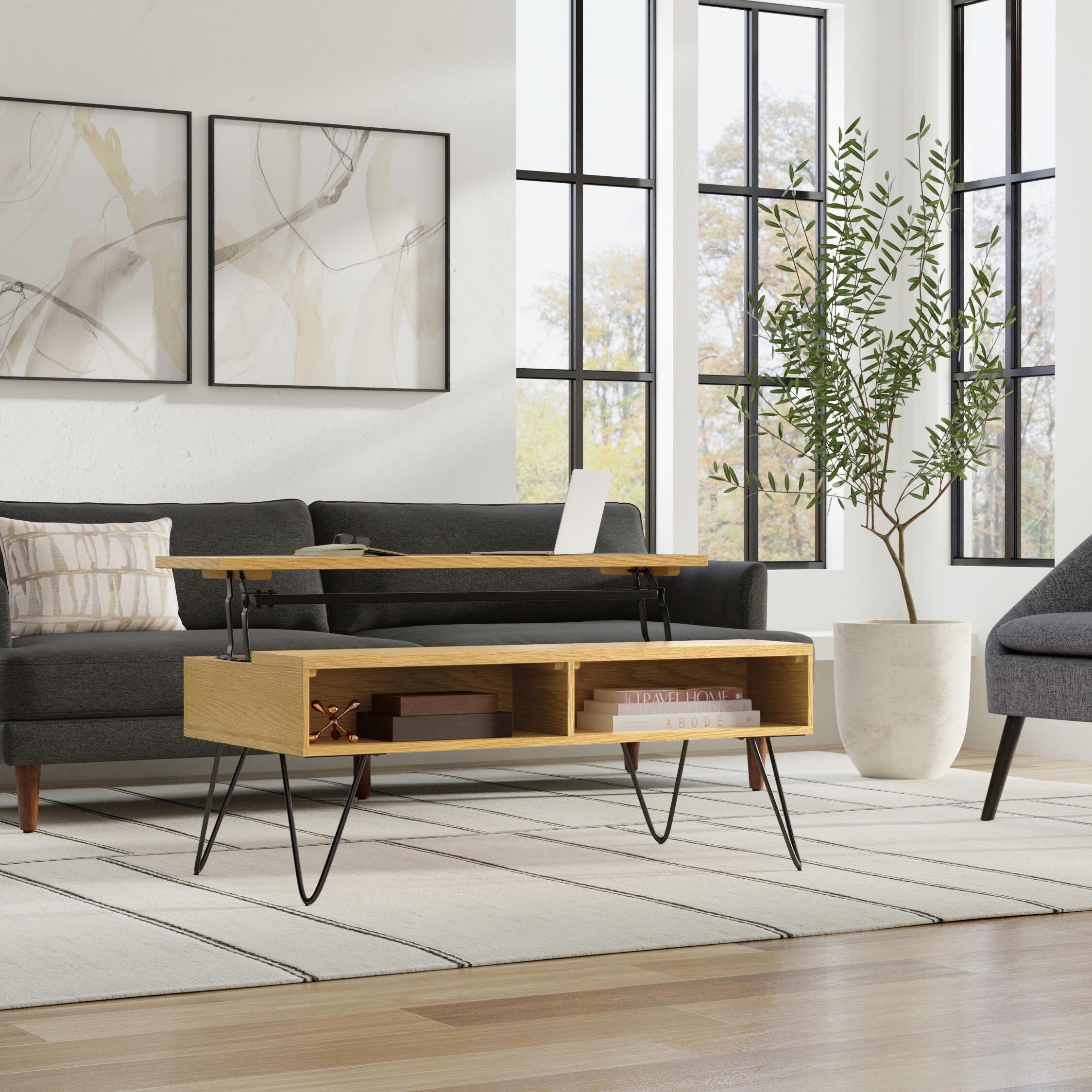 Simpli Home Hunter Lift Top Coffee Table, Oak, rollover