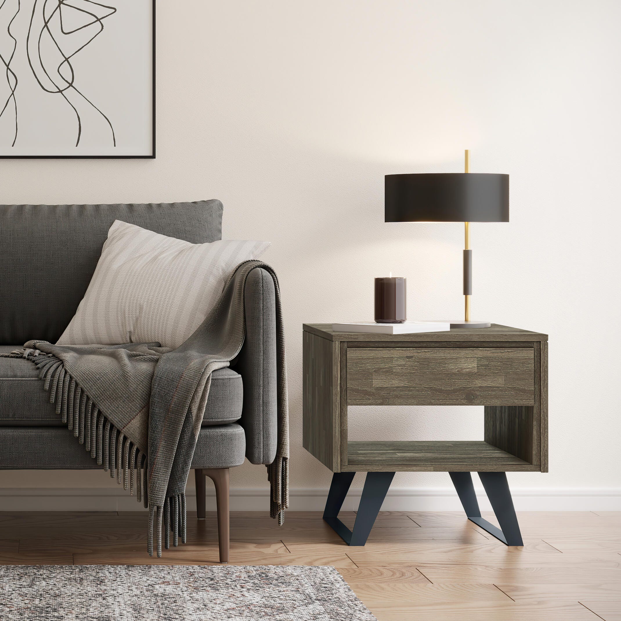 Simpli Home Lowry End Table, Distressed Gray, rollover