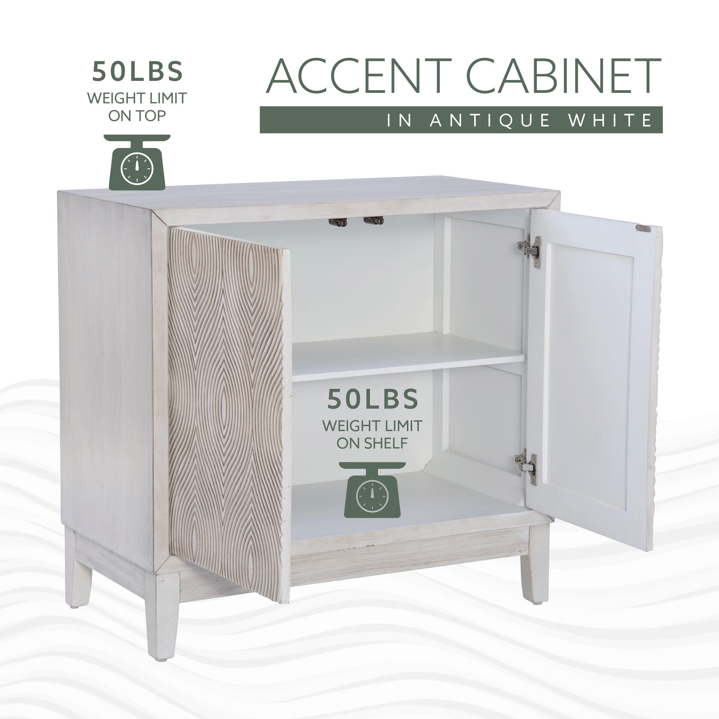Linon Berkley 34.5" Accent Cabinet, Antique White, large