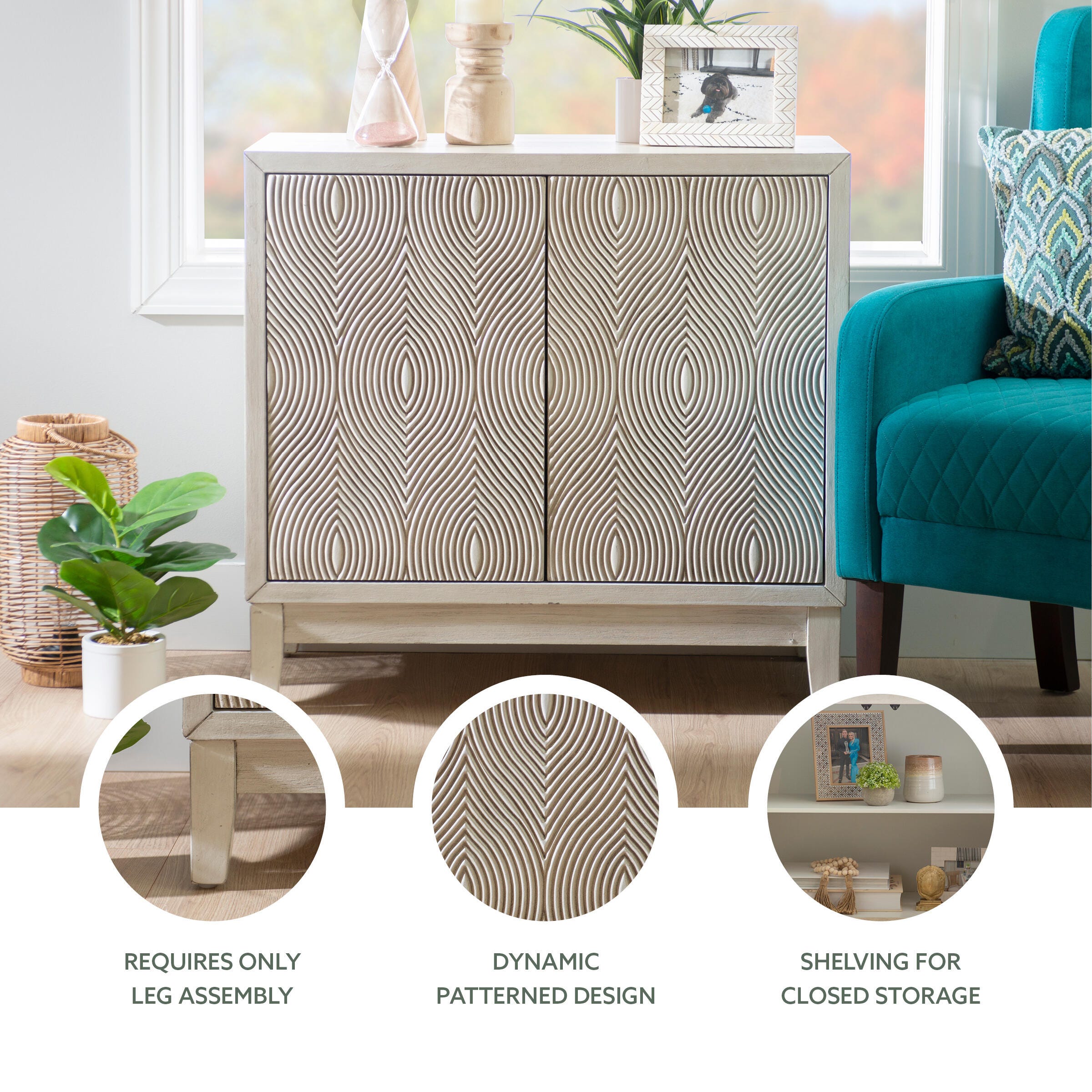 Linon Berkley 34.5" Accent Cabinet, Antique White, large