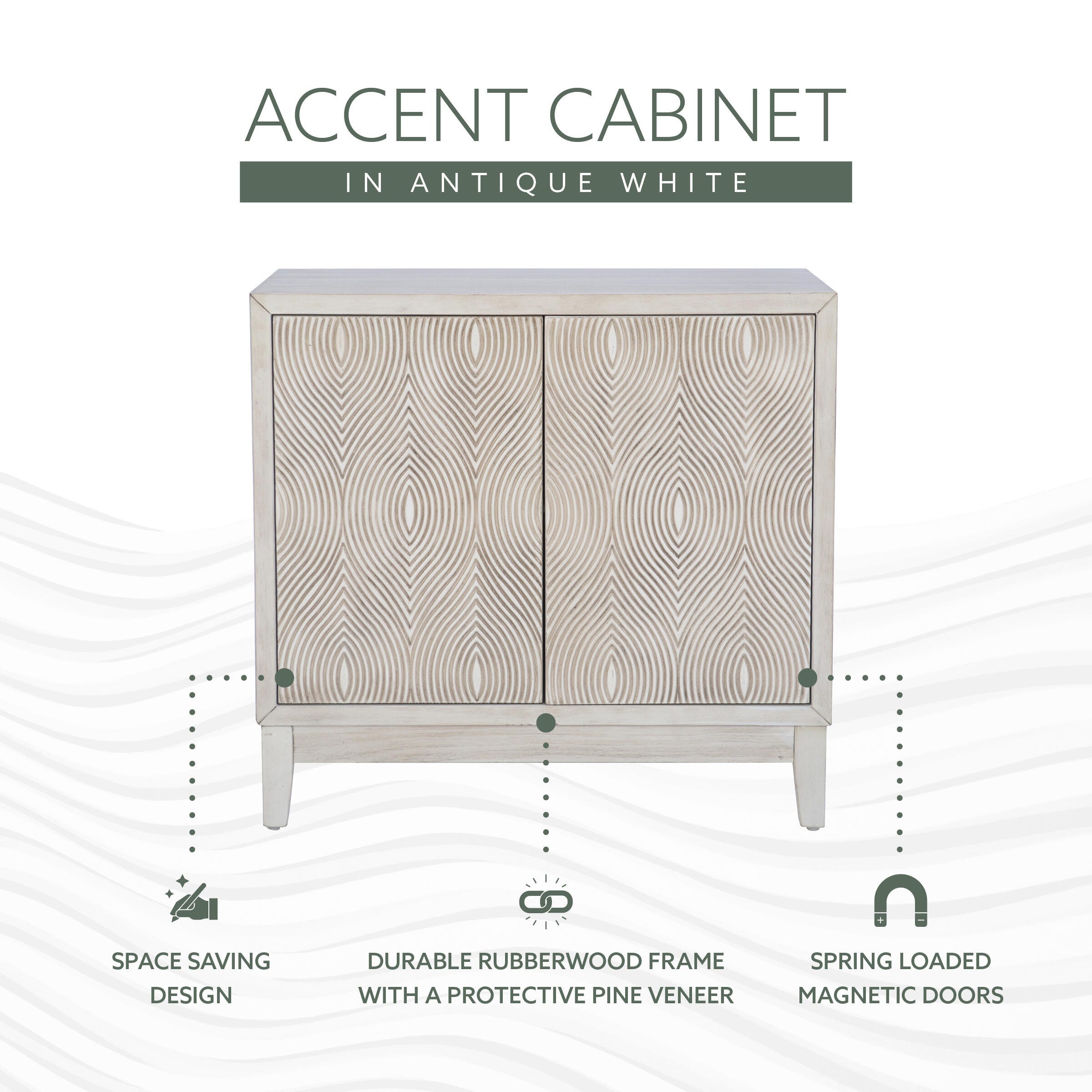 Linon Berkley 34.5" Accent Cabinet, Antique White, large
