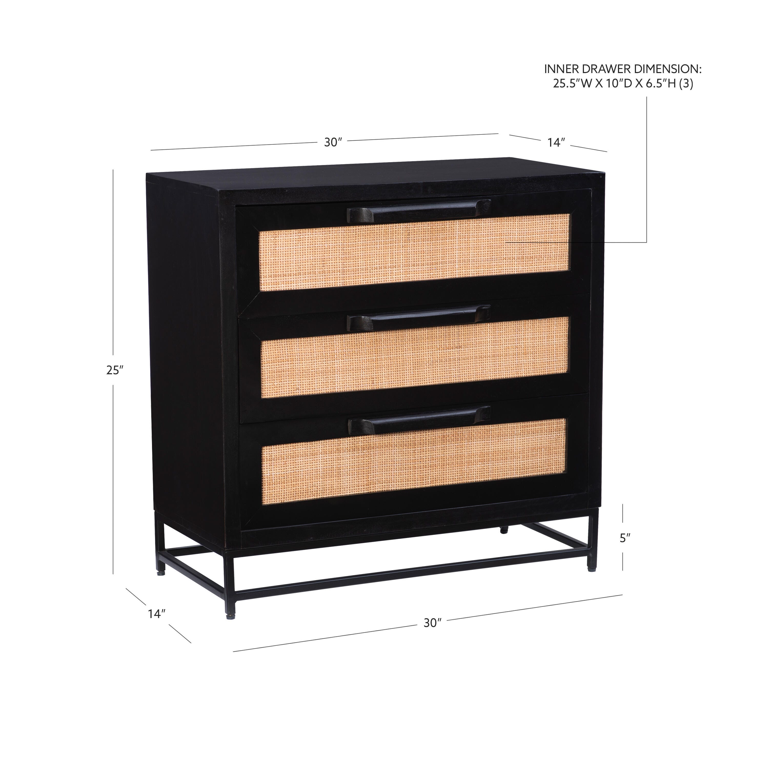 Linon Jones Three Drawer Cabinet, Black, large