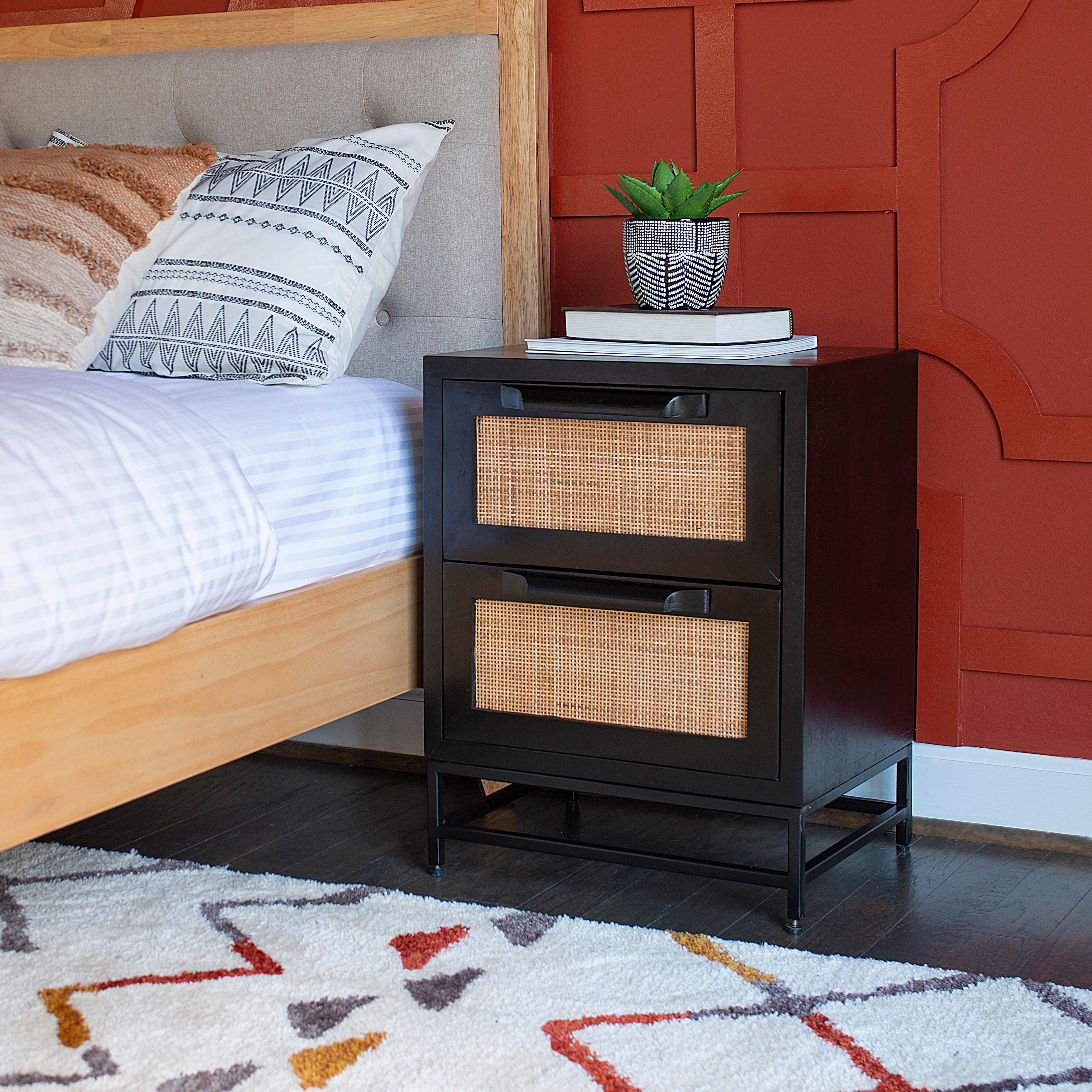 Linon Jones Two Drawer Cabinet, Black, rollover