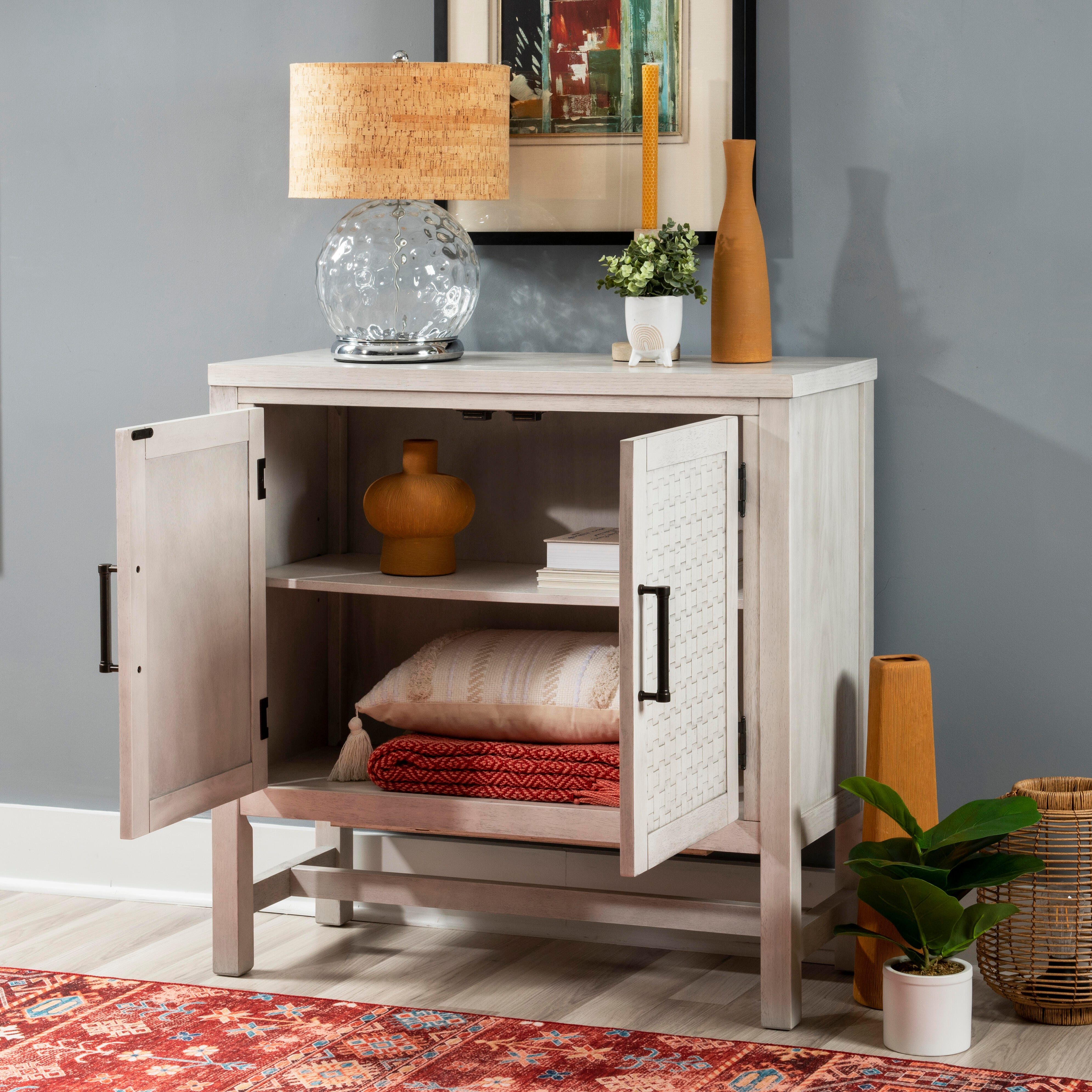 Linon Wille 36" Accent Cabinet, Pebble Gray, large
