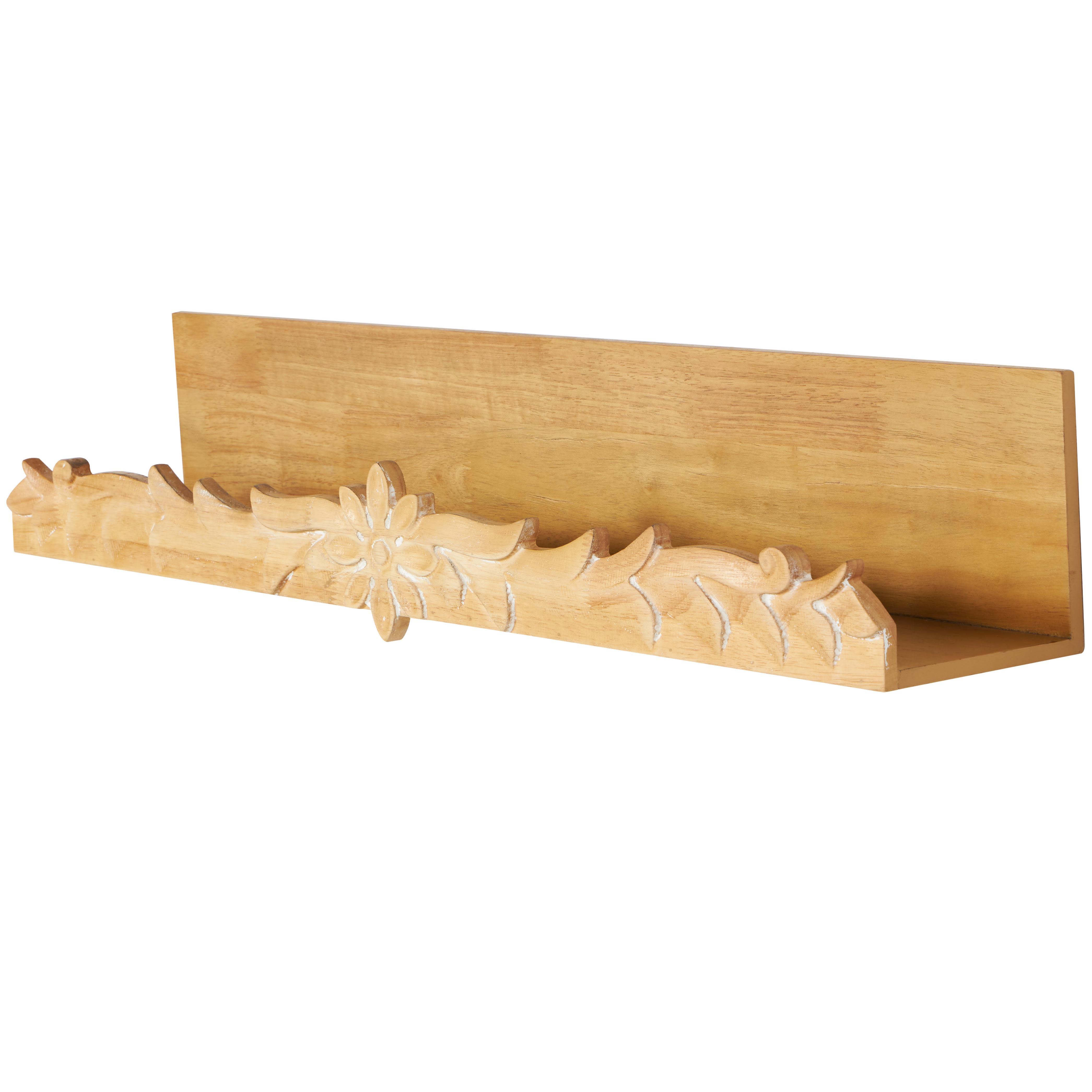 Bayberry Lane Floral Wall Shelf with Carved Scroll Lip, , large