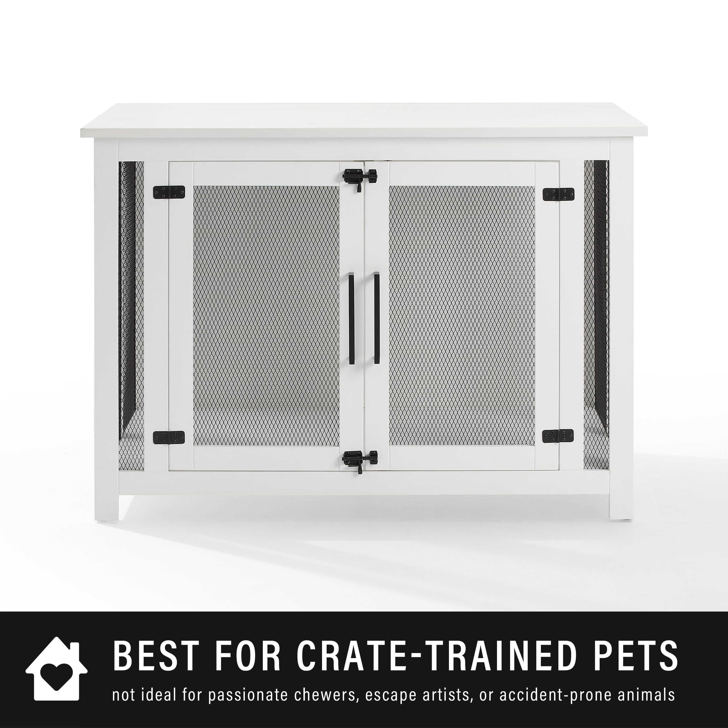 Crosley Furniture Dane Credenza Dog Crate, White, large