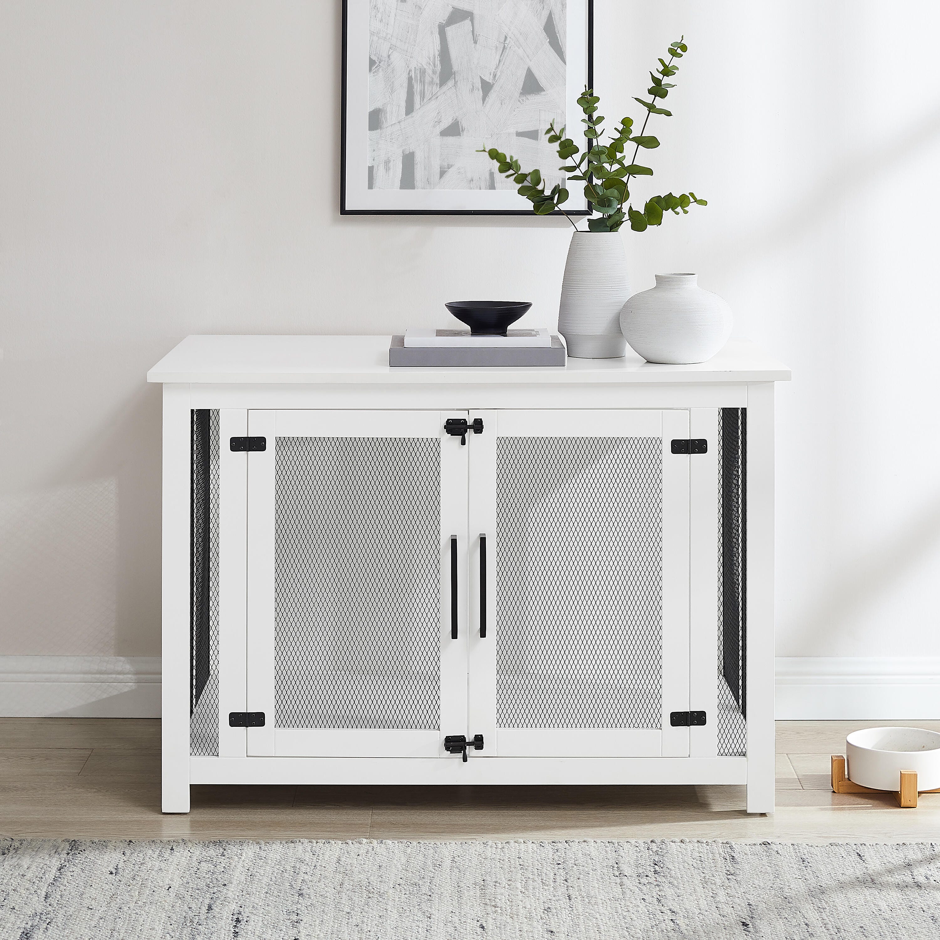 Crosley Furniture Dane Credenza Dog Crate, White, large