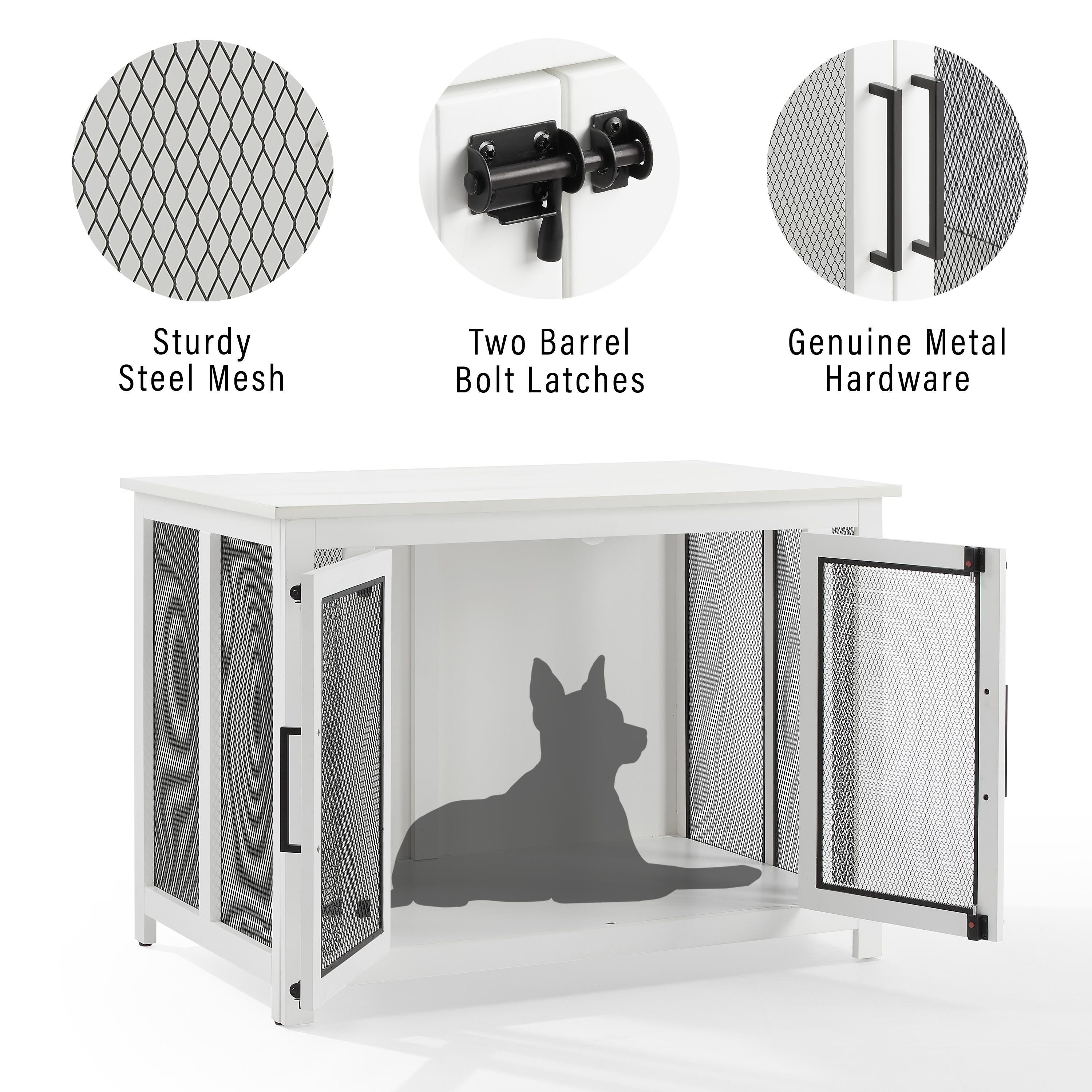 Crosley Furniture Dane Credenza Dog Crate, White, large