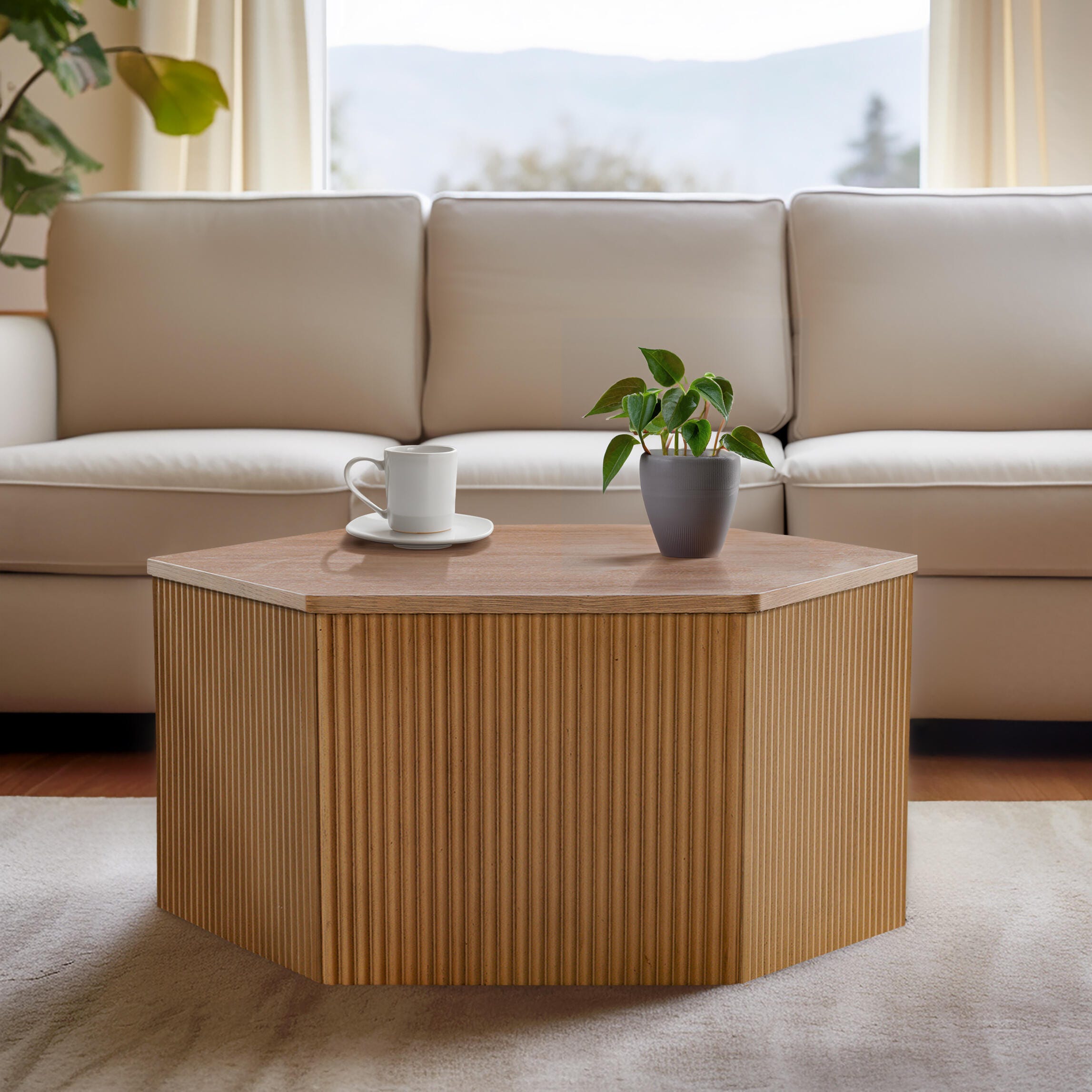 INK+IVY Honey Fluted Hexagon Coffee Table, , rollover