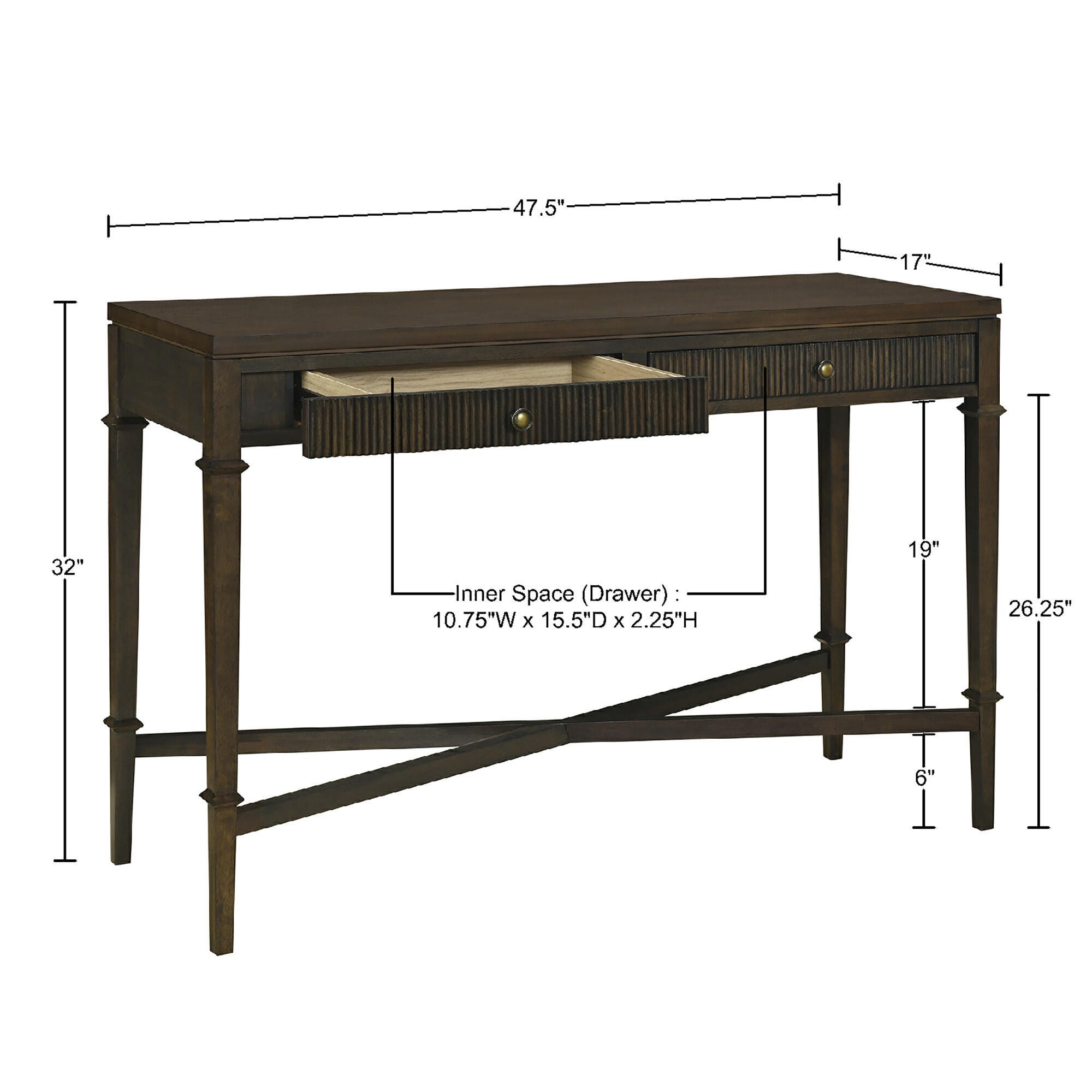 Martha Stewart Kenna Fluted 2 drawer Console Table, , large