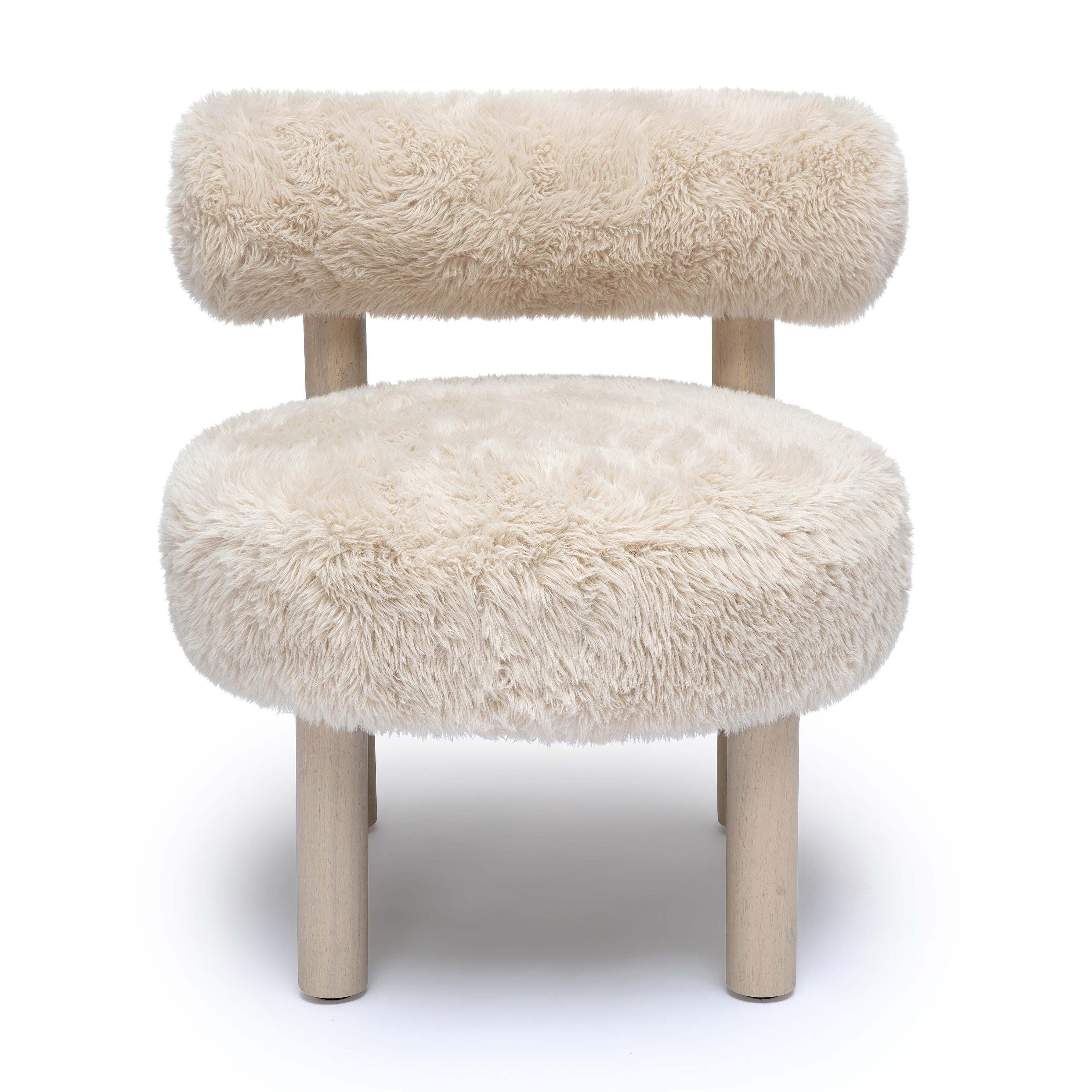 TOV Furniture Carmel Shearling Accent Chair, Natural, large