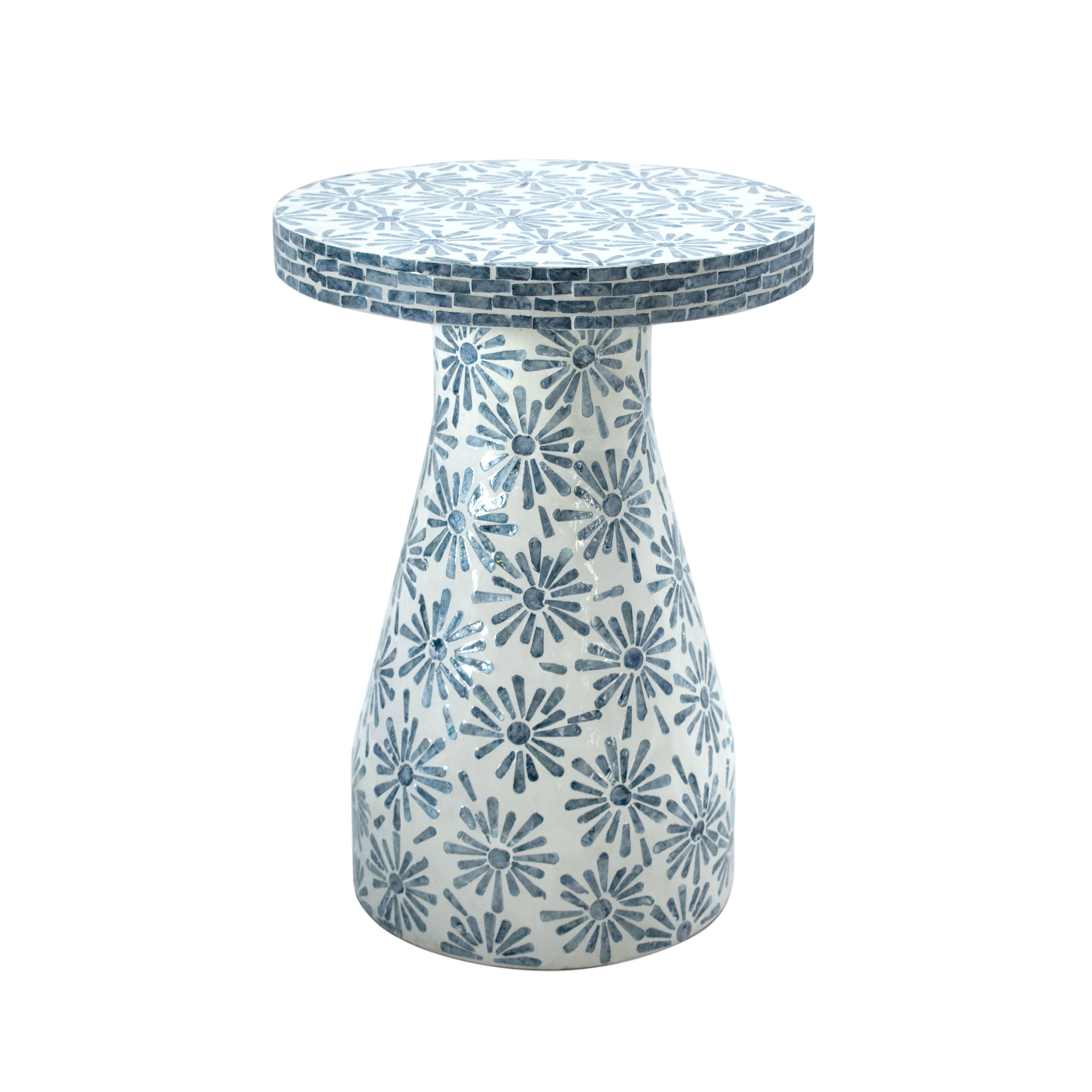 TOV Furniture Halio Floral Side Table, Blue, large