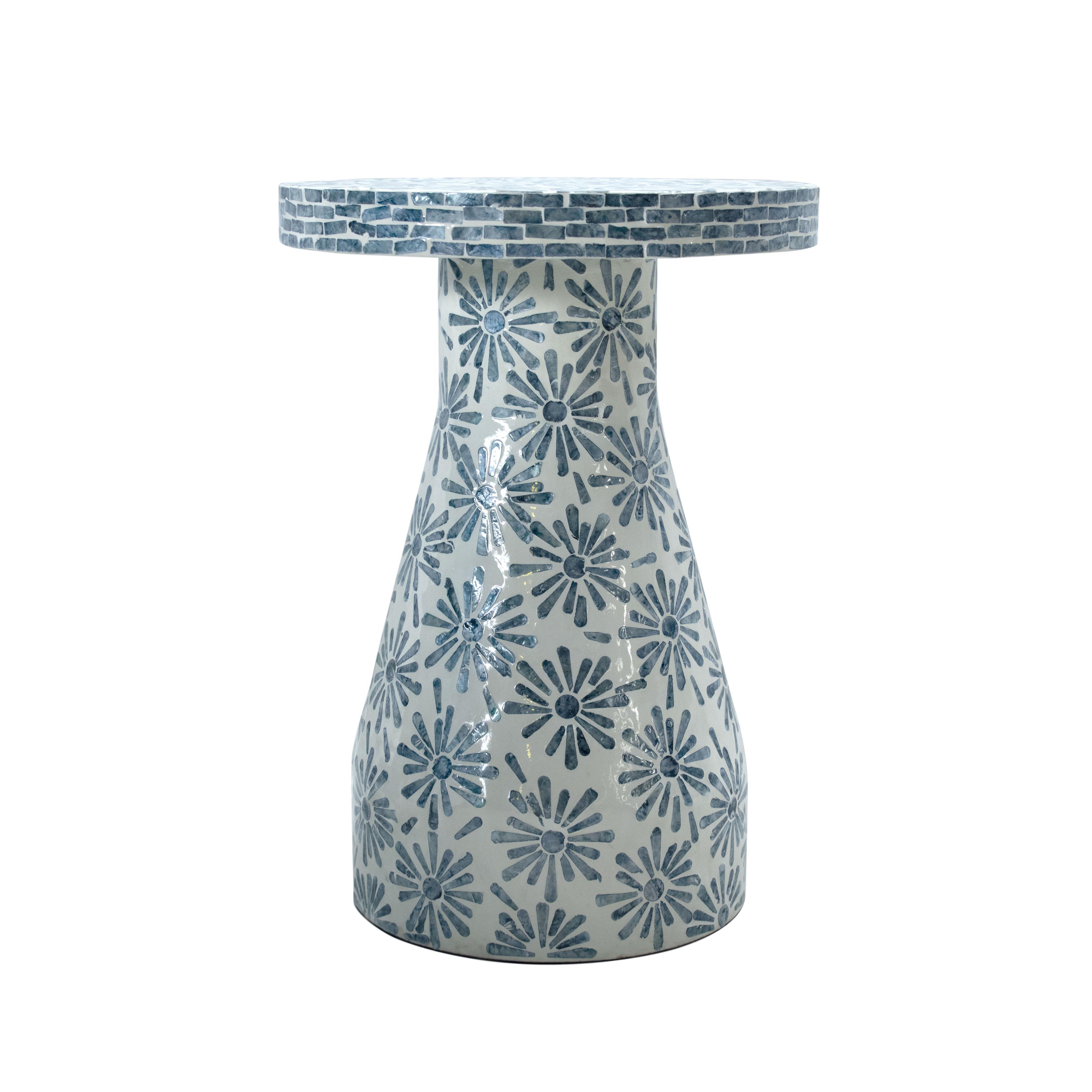 TOV Furniture Halio Floral Side Table, Blue, large