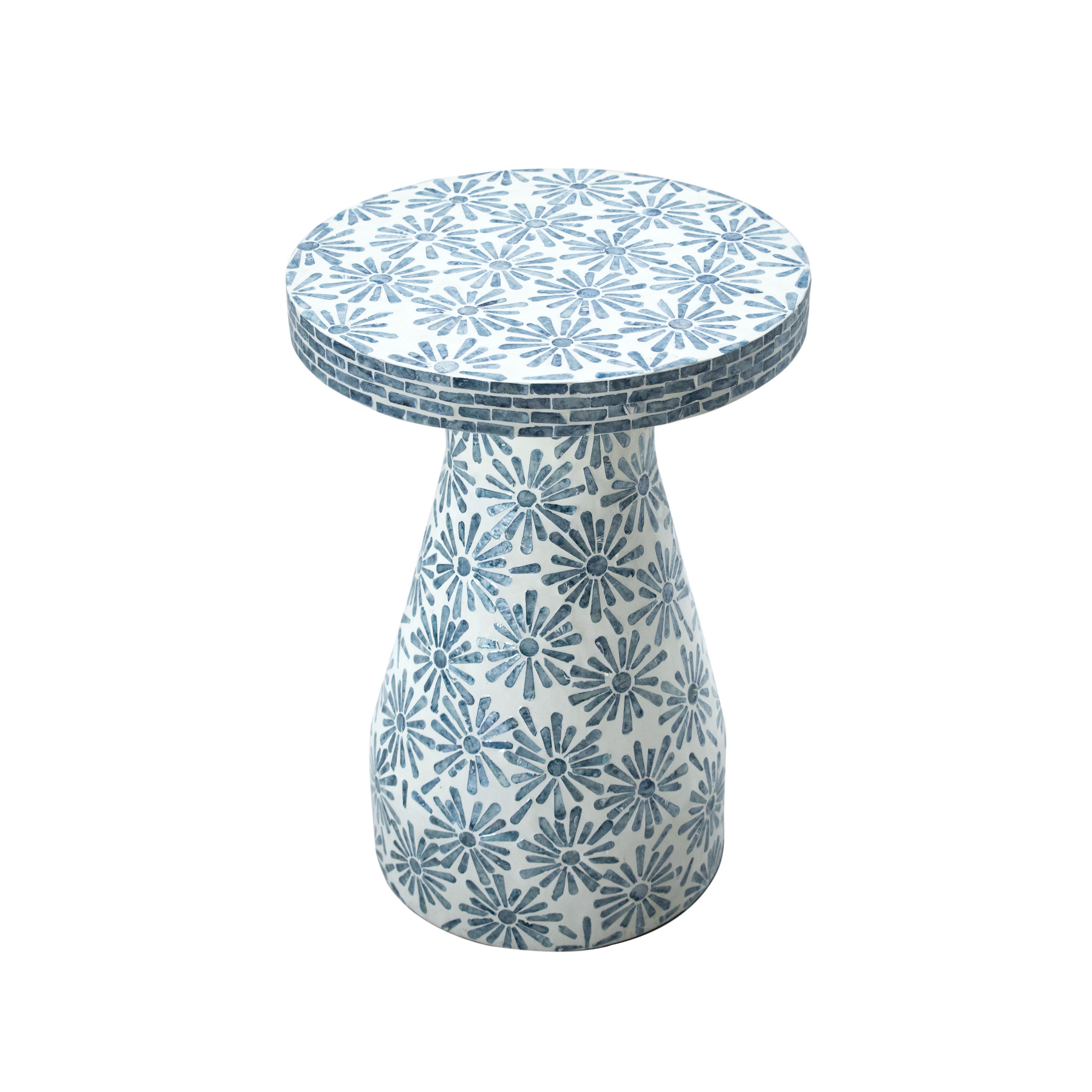 TOV Furniture Halio Floral Side Table, Blue, large