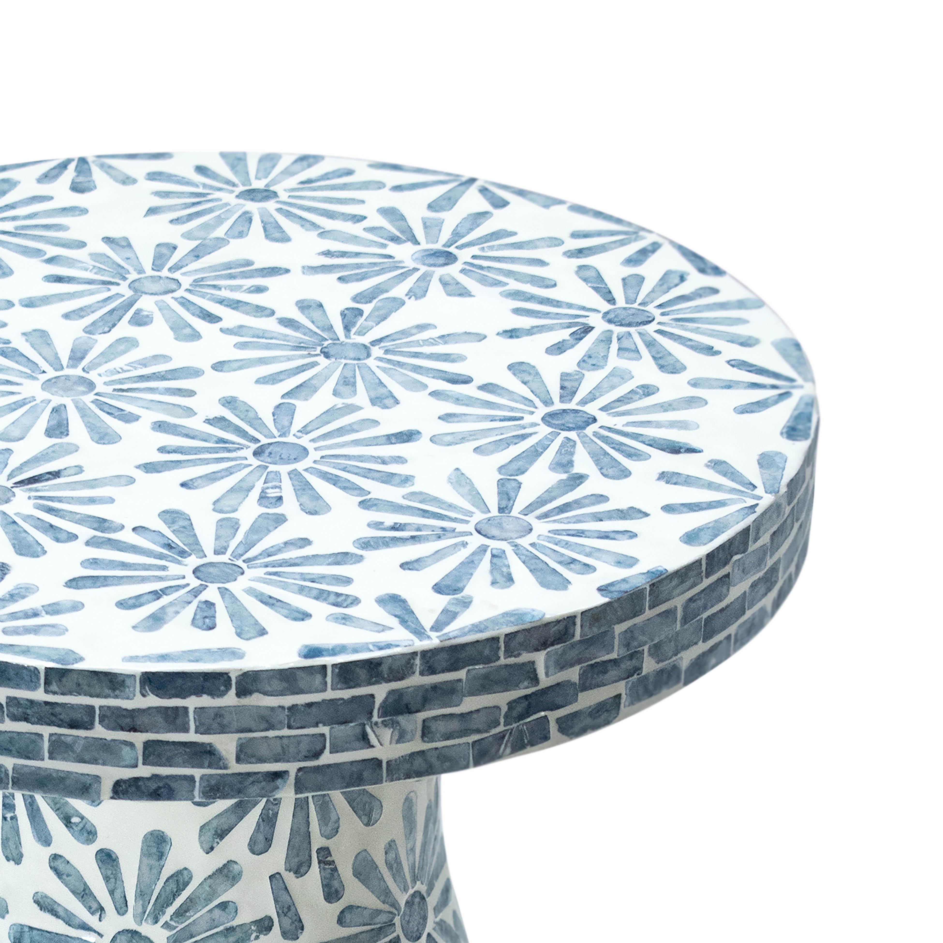TOV Furniture Halio Floral Side Table, Blue, large