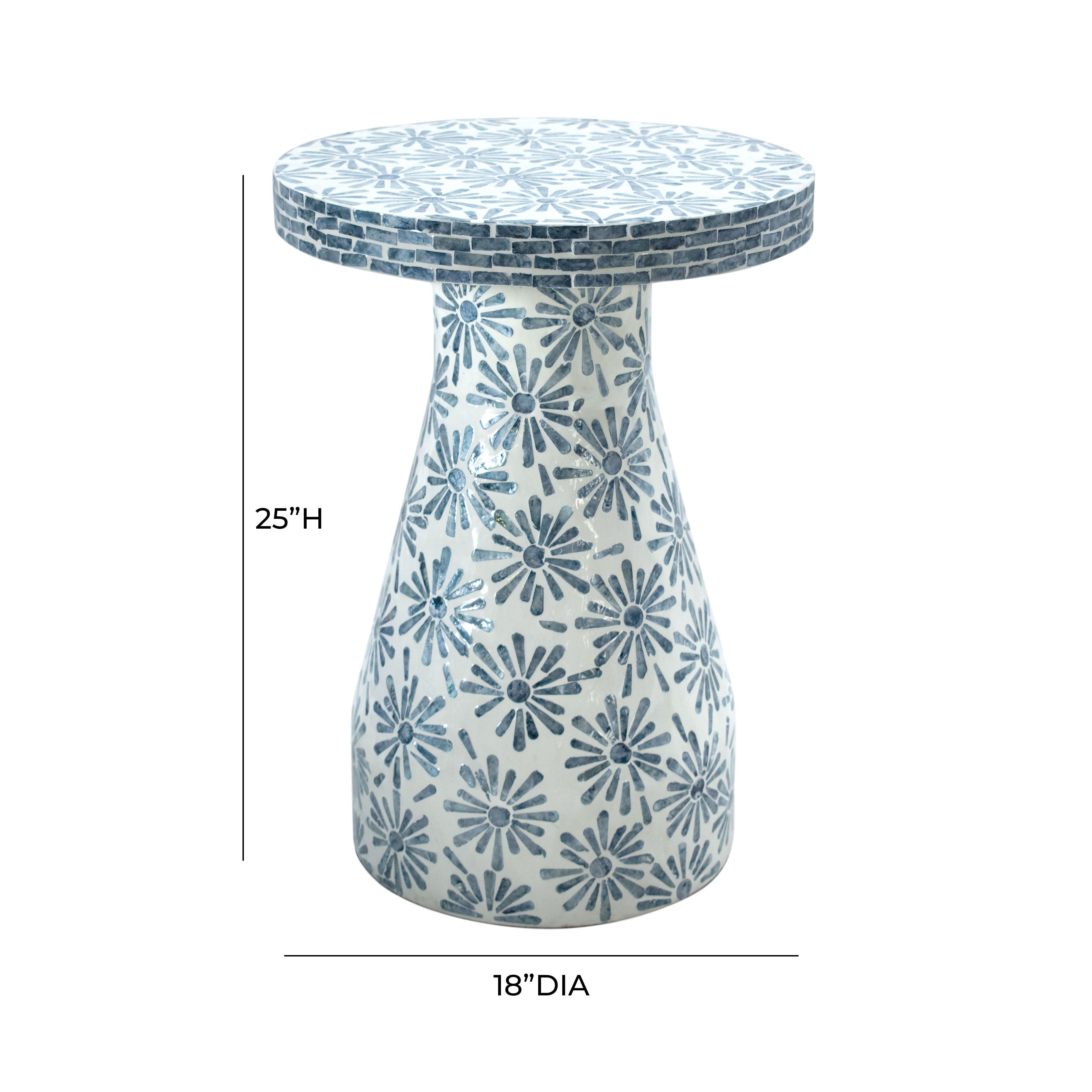 TOV Furniture Halio Floral Side Table, Blue, large