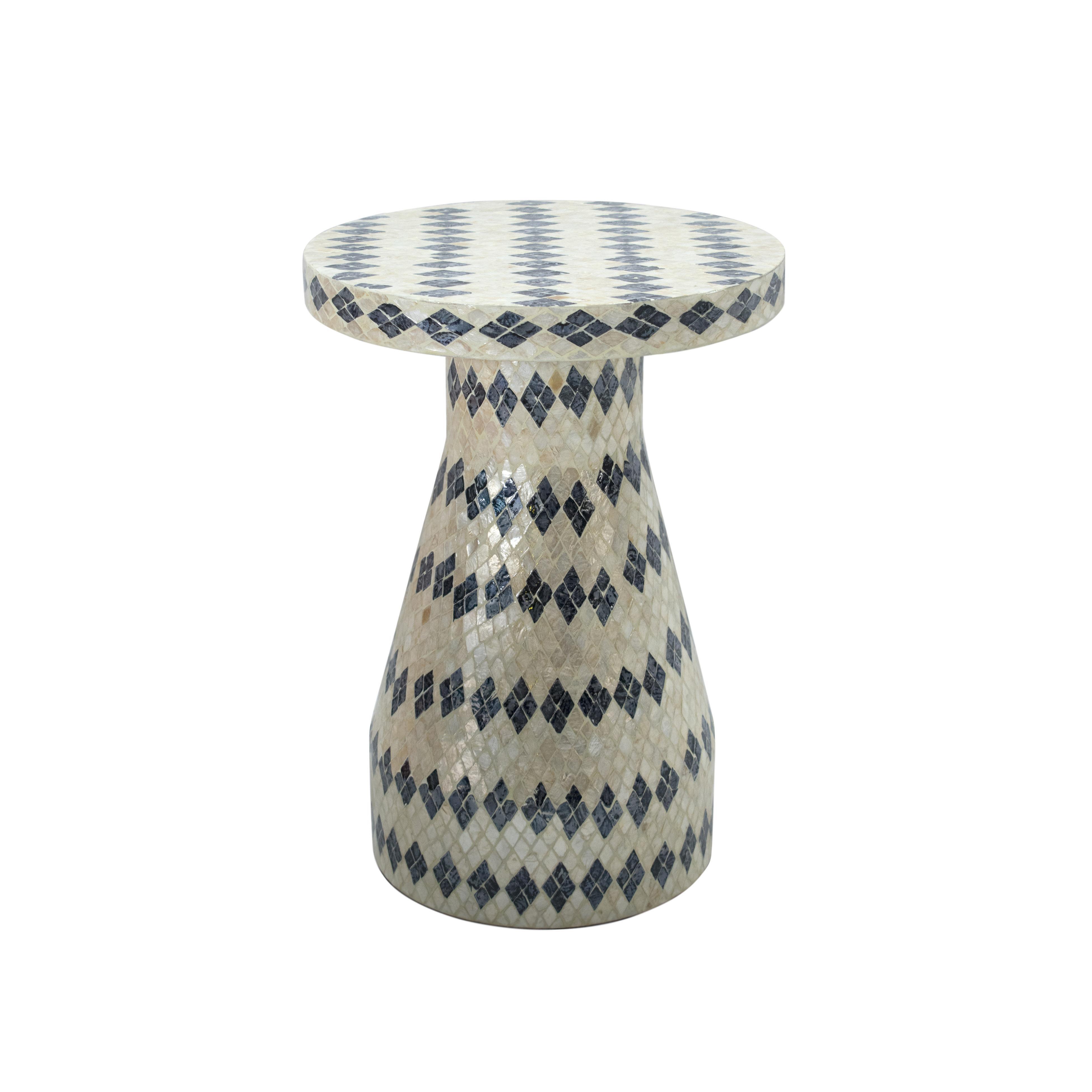 TOV Furniture Halio Checkered Side Table, Blue/Cream, large