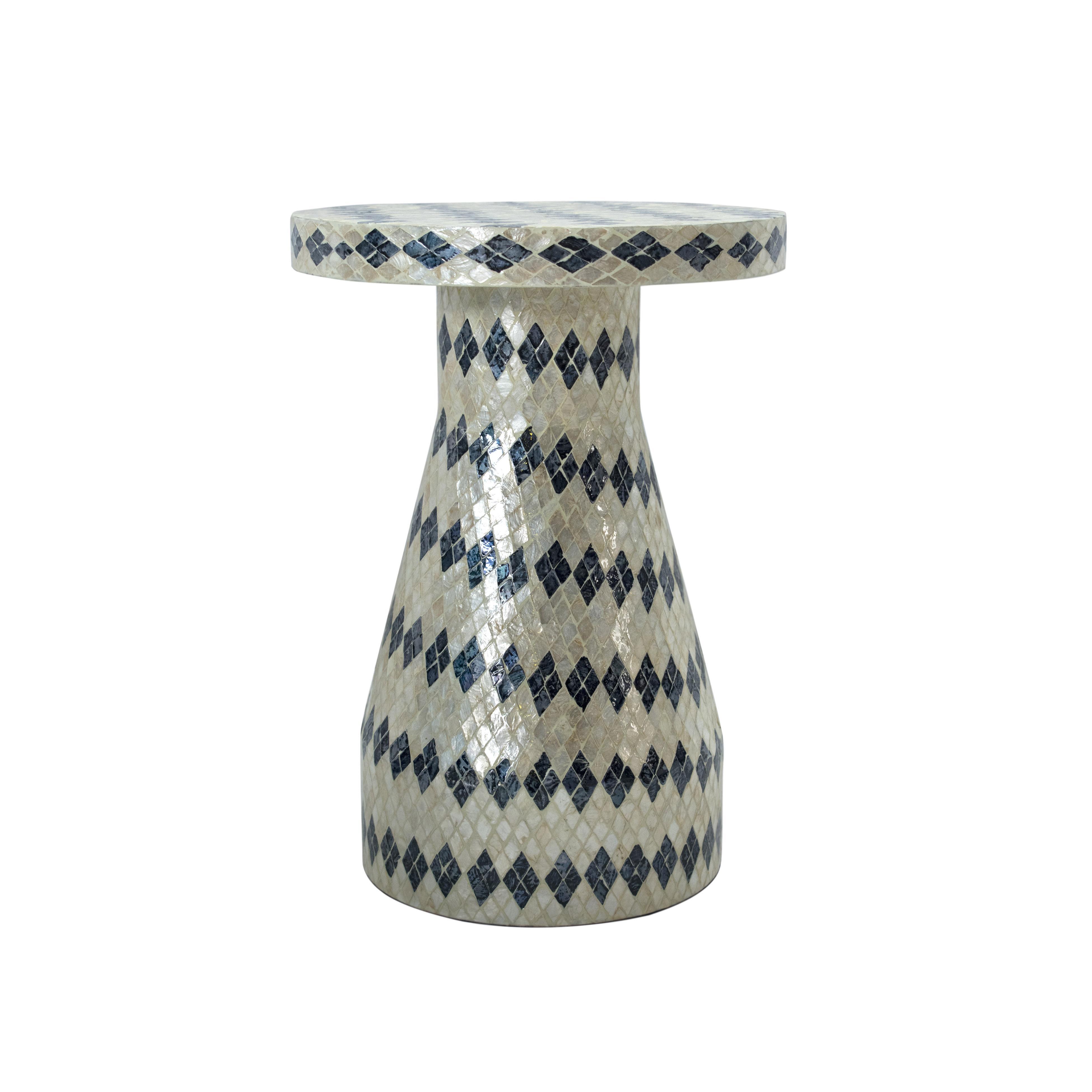 TOV Furniture Halio Checkered Side Table, Blue/Cream, large