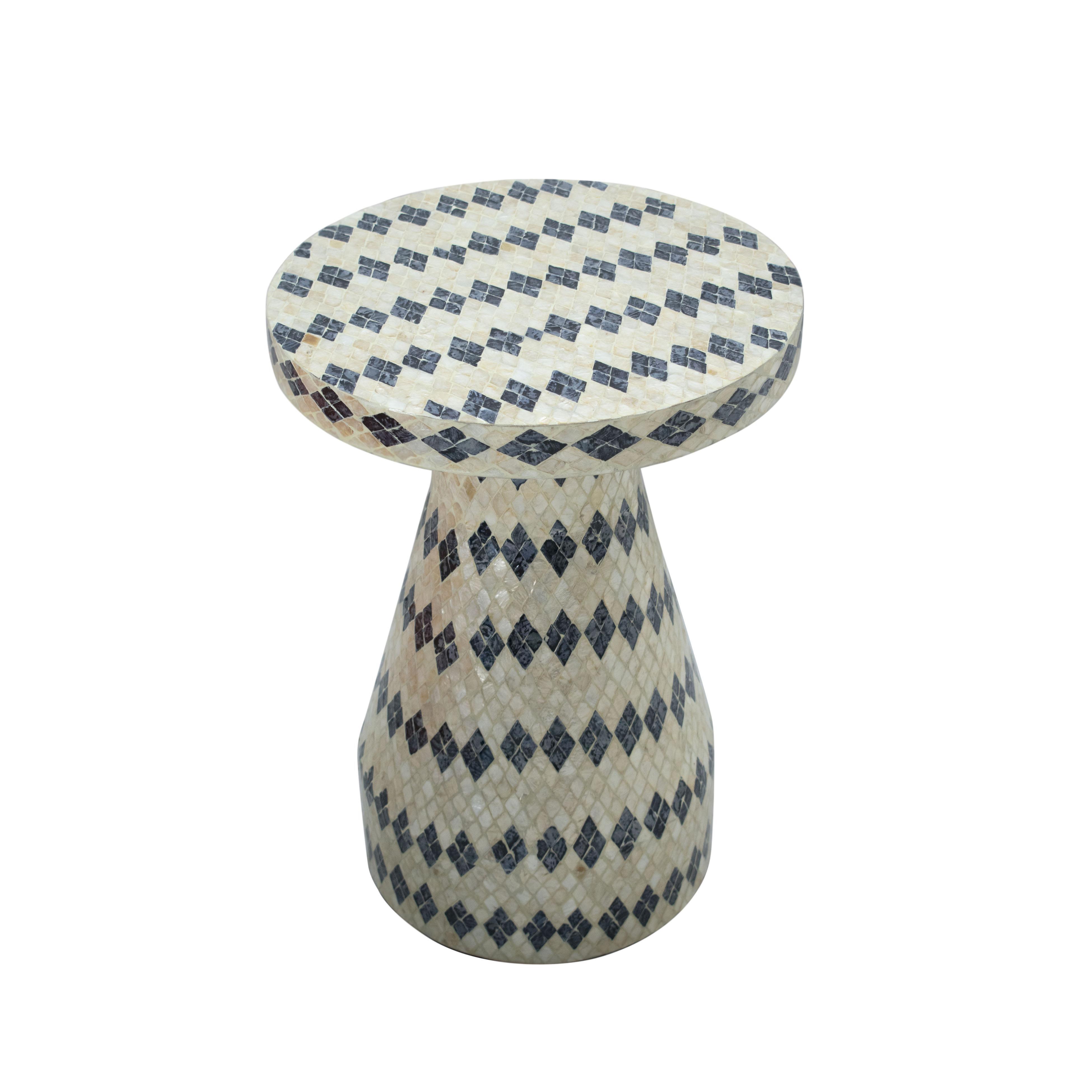 TOV Furniture Halio Checkered Side Table, Blue/Cream, large
