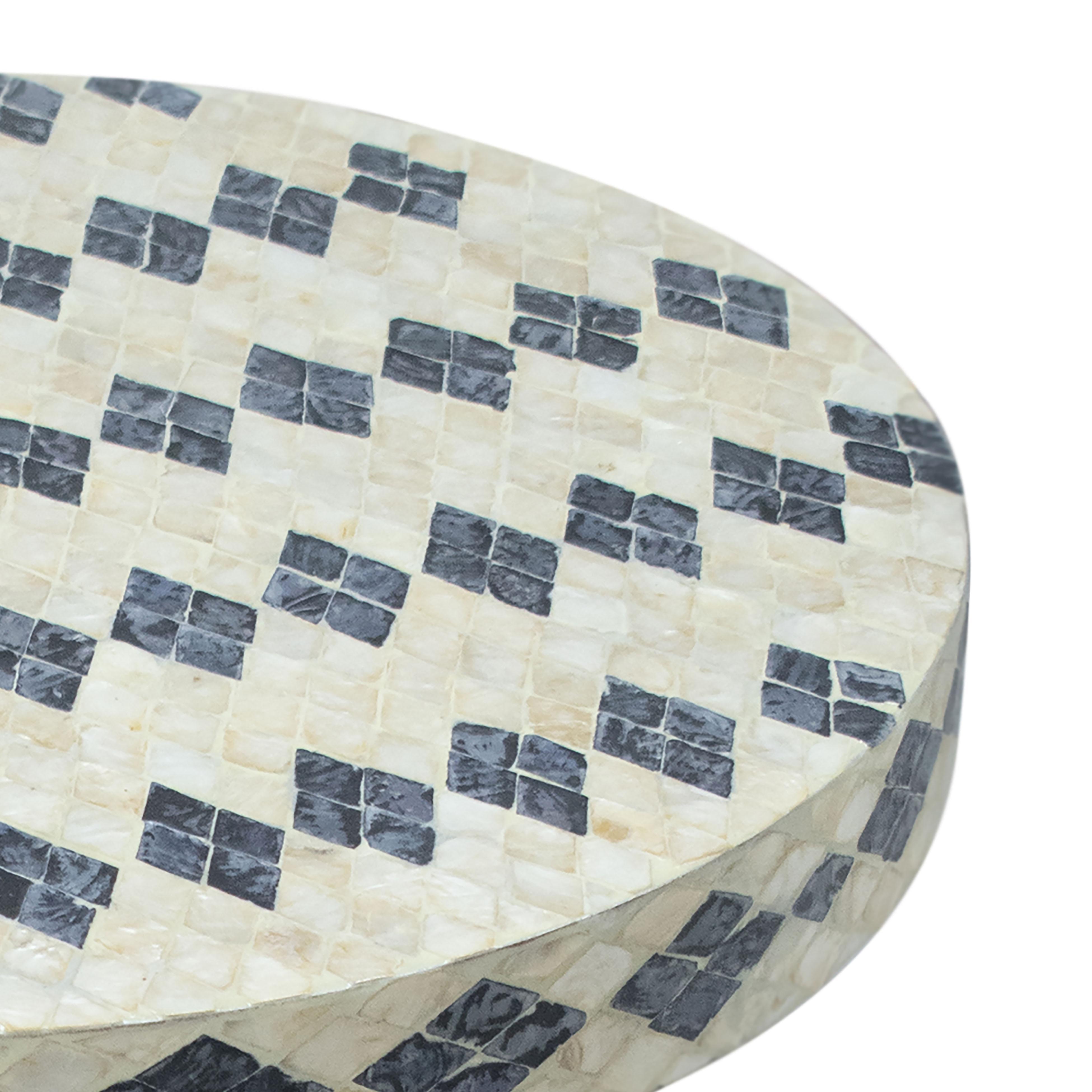 TOV Furniture Halio Checkered Side Table, Blue/Cream, large