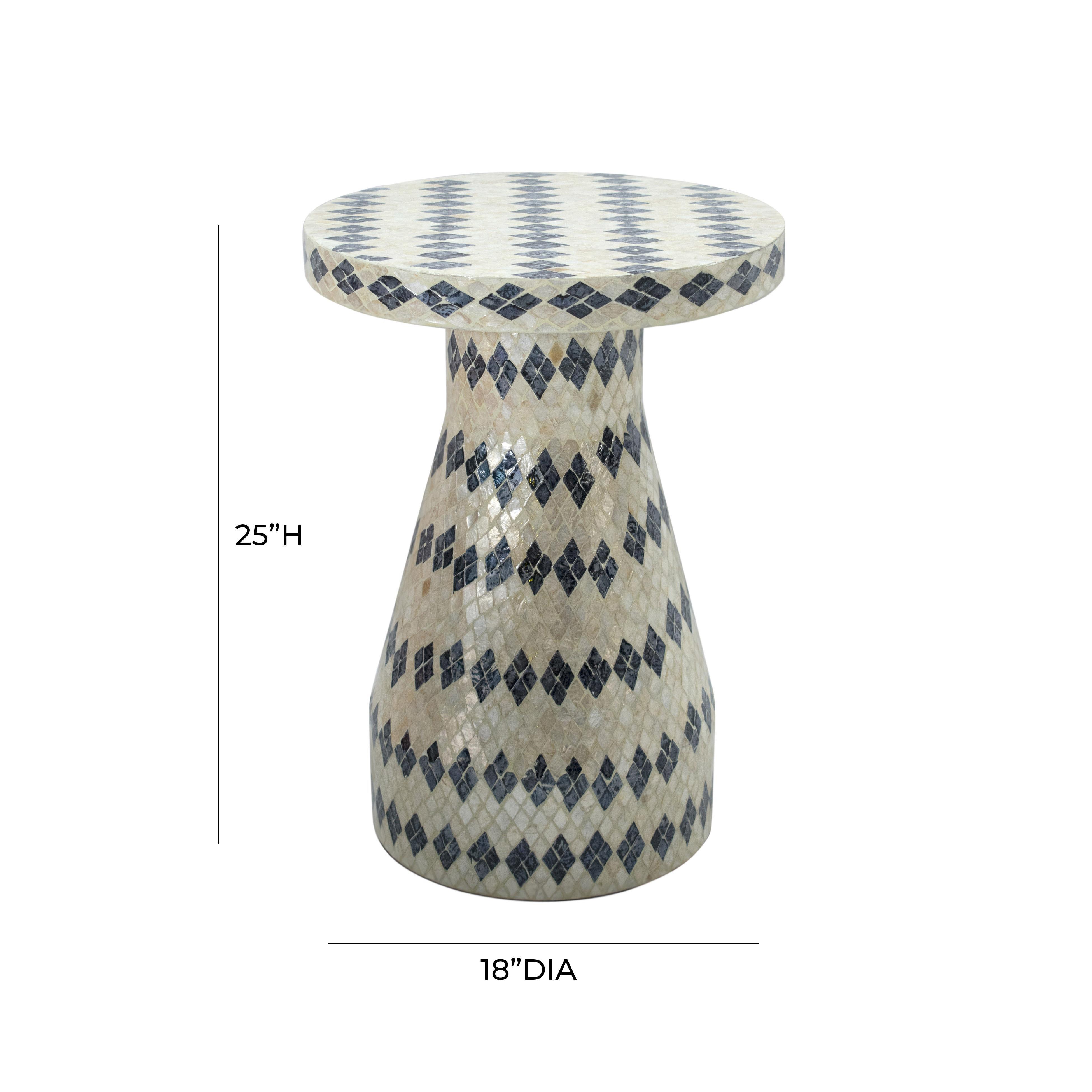 TOV Furniture Halio Checkered Side Table, Blue/Cream, large