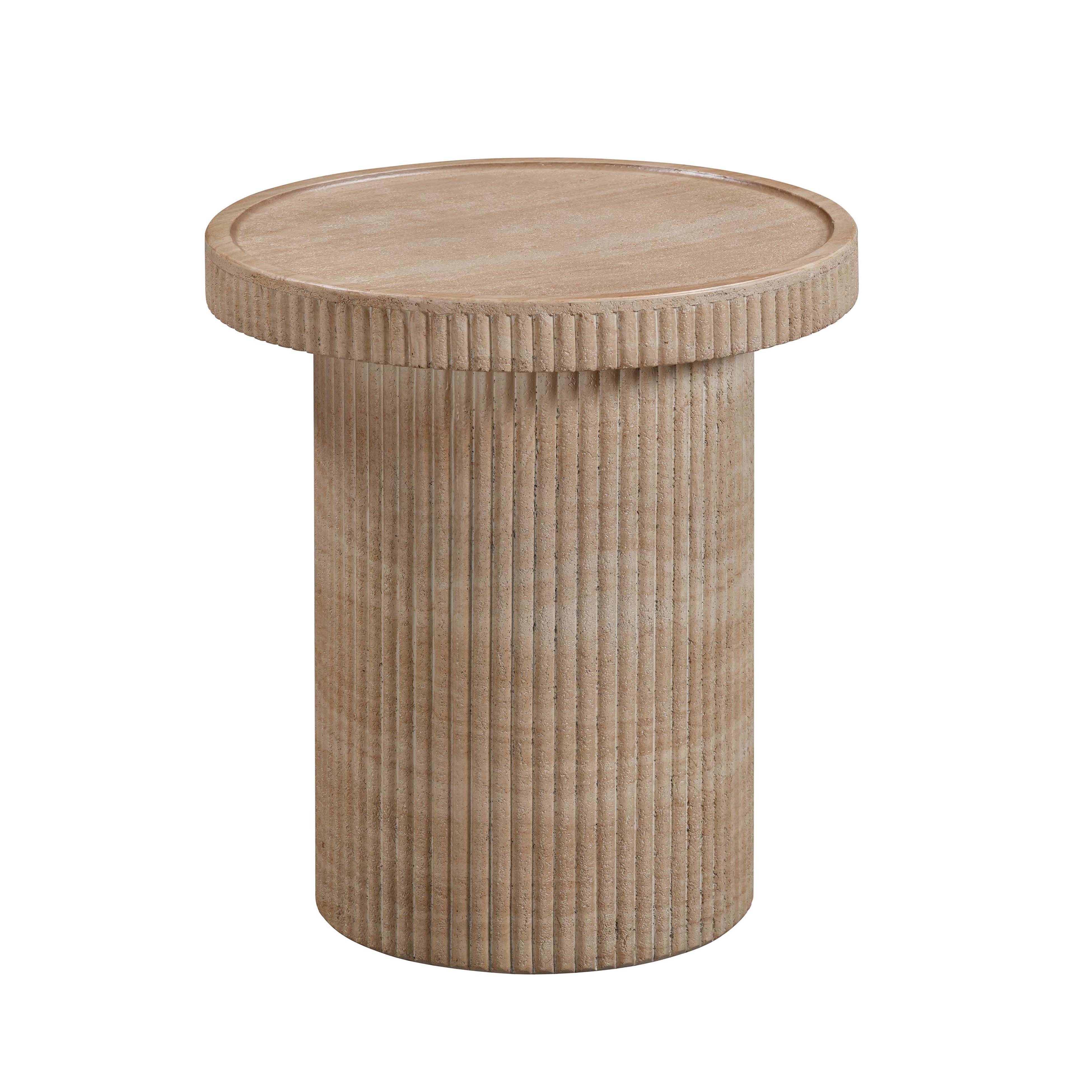 TOV Furniture Darcy Side Table, Travertine, large
