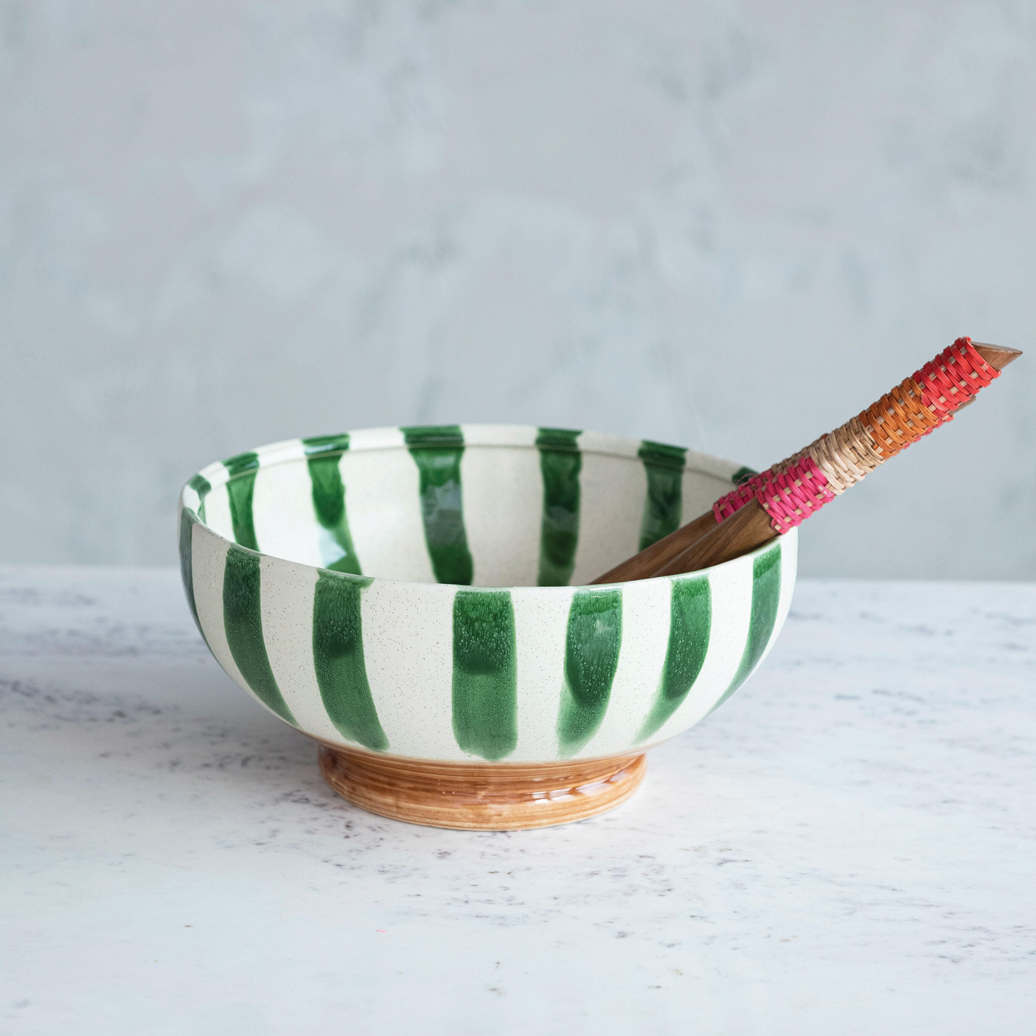 Storied Home Stoneware Footed Bowl with Stripes, , large